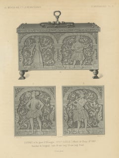 German Engraved Iron Casket, Musée de Cluny, Antique Print, 1851