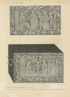 German Engraved Iron Casket, Two Faces, Musée de Cluny, Antique Print, 1851