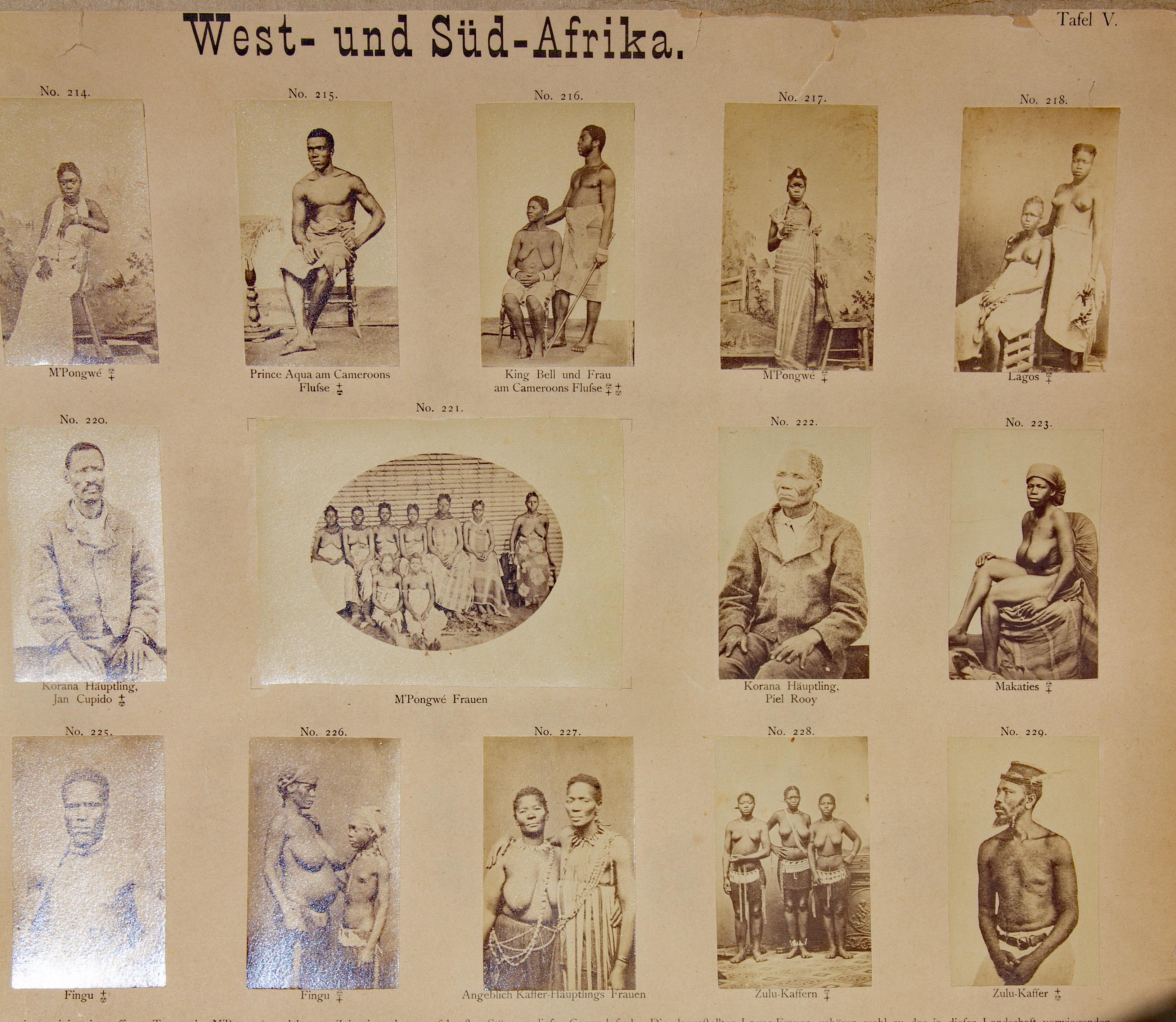 Deutsche ethnographische Studie über bestimmte Stammesvölker in Südafrika. Fünfunddreißig Albuminfotografien. CIRCA 1870er Jahre. Gesamtgröße 17