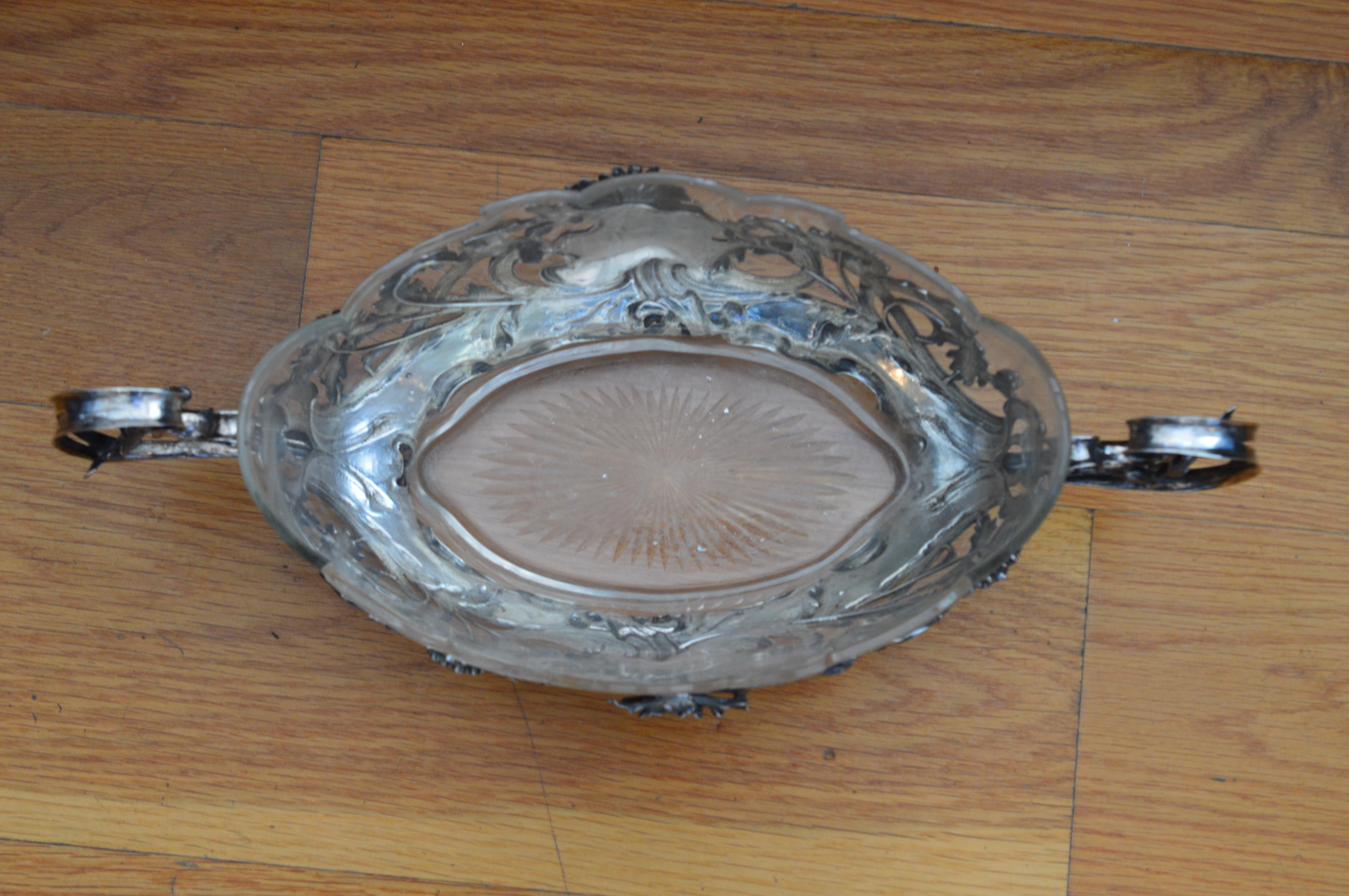 German Export Post War Silver and Leaded Glass Fruit Bowl In Good Condition For Sale In Mount Kisco, NY