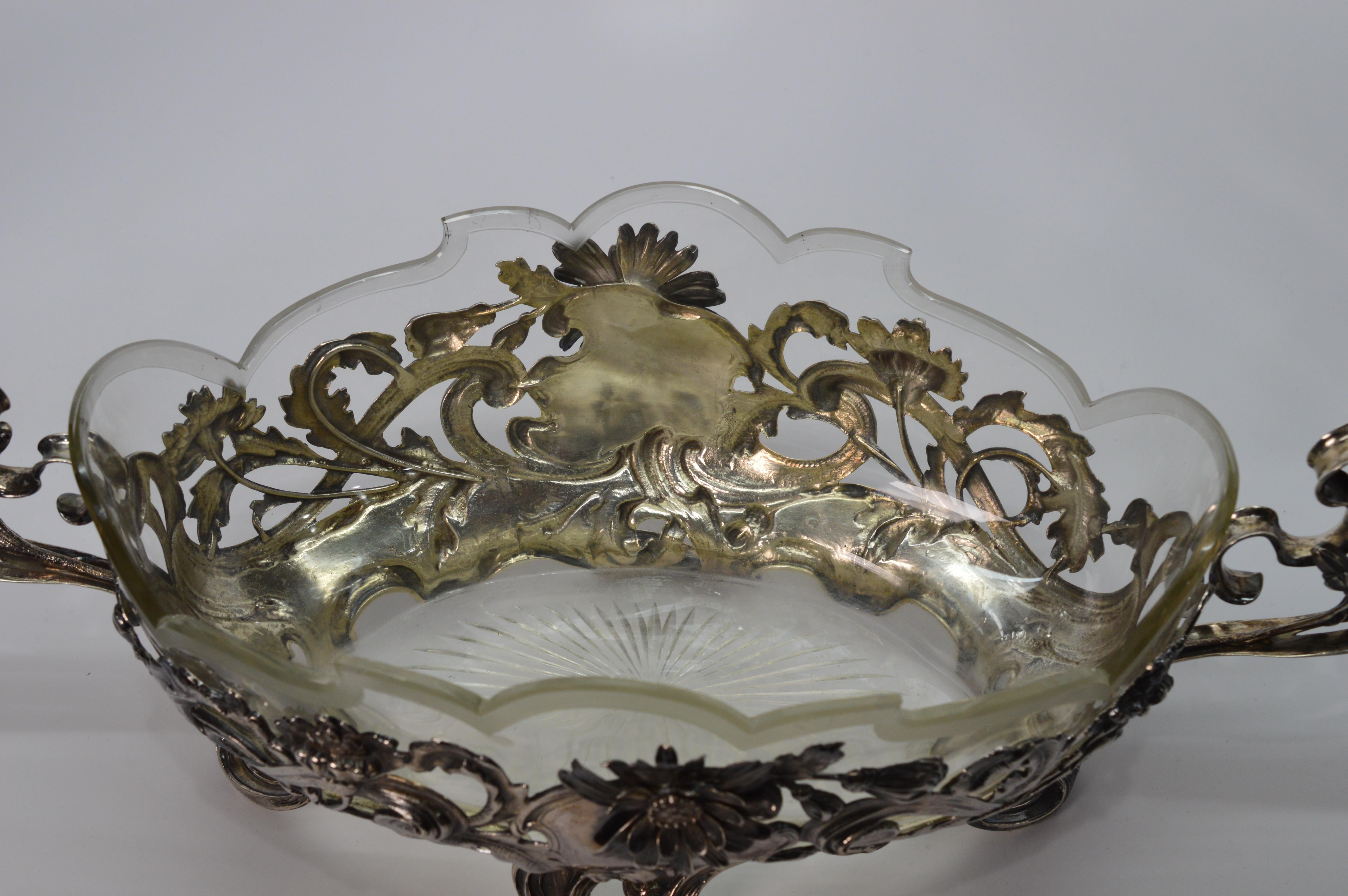 German Export Post War Silver and Leaded Glass Fruit Bowl For Sale 2