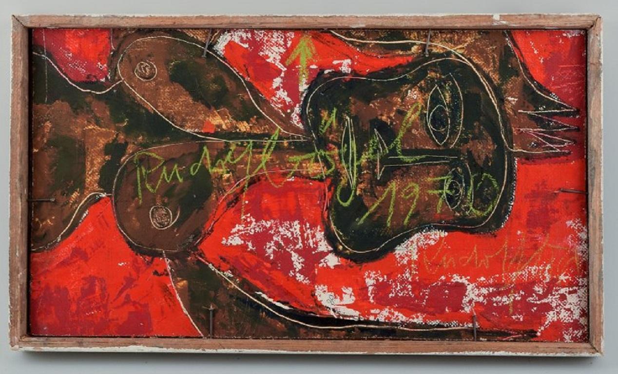 Expressionniste allemand. composition expressionniste, huile sur panneau. Daté de 1970 Excellent état - En vente à Copenhagen, DK