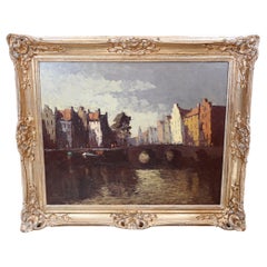 German Expressionist Oil Painting Canal Scene After Hein Hoppmann