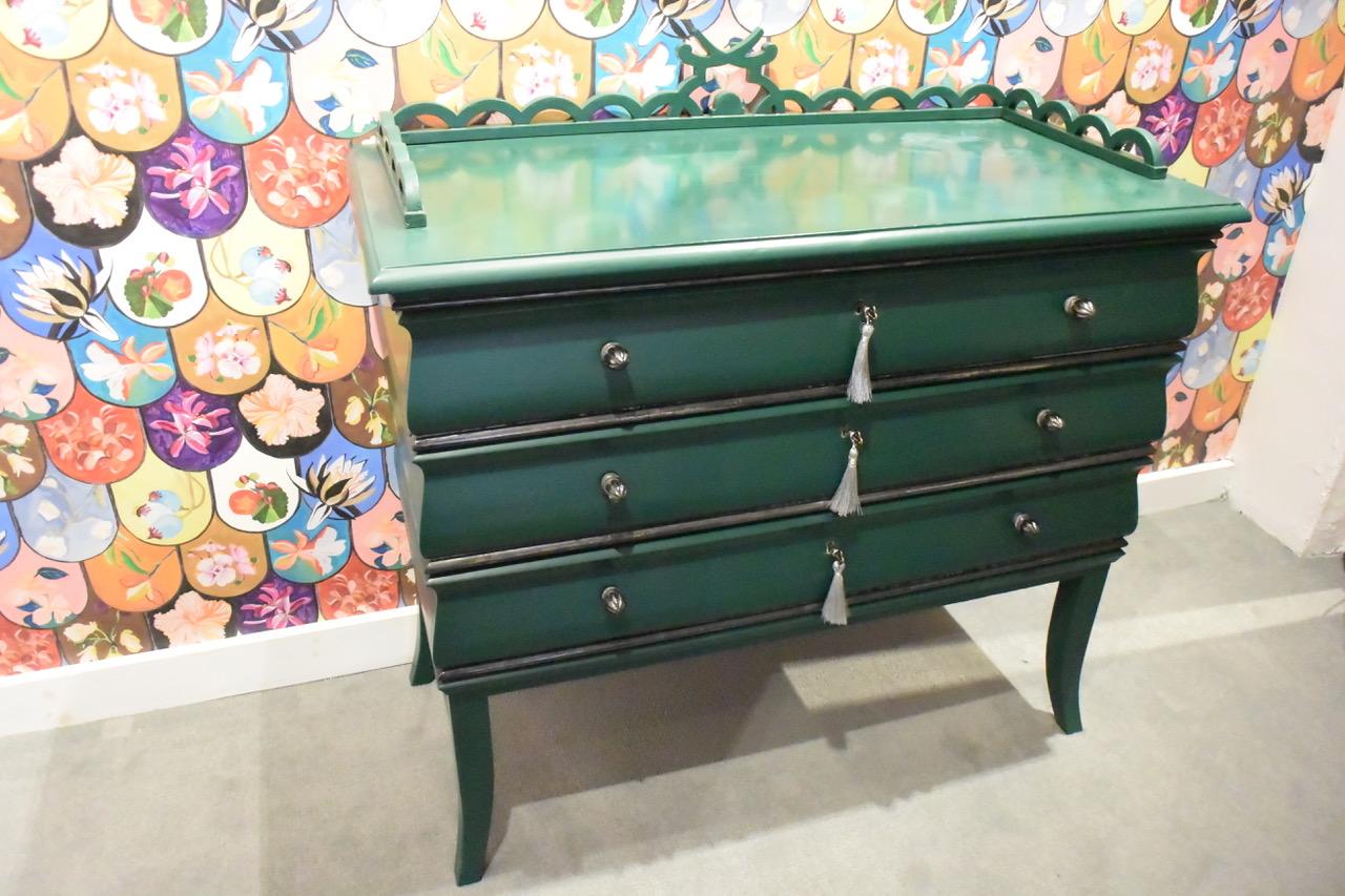 Lacquered German Expressionist Rococo Chest of Drawers and Mirror For Sale