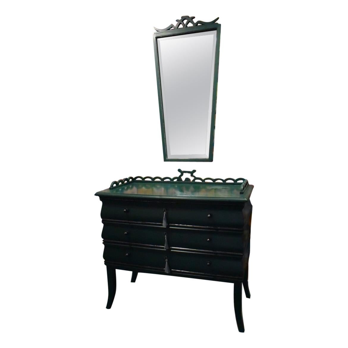 German Expressionist Rococo Chest of Drawers and Mirror For Sale