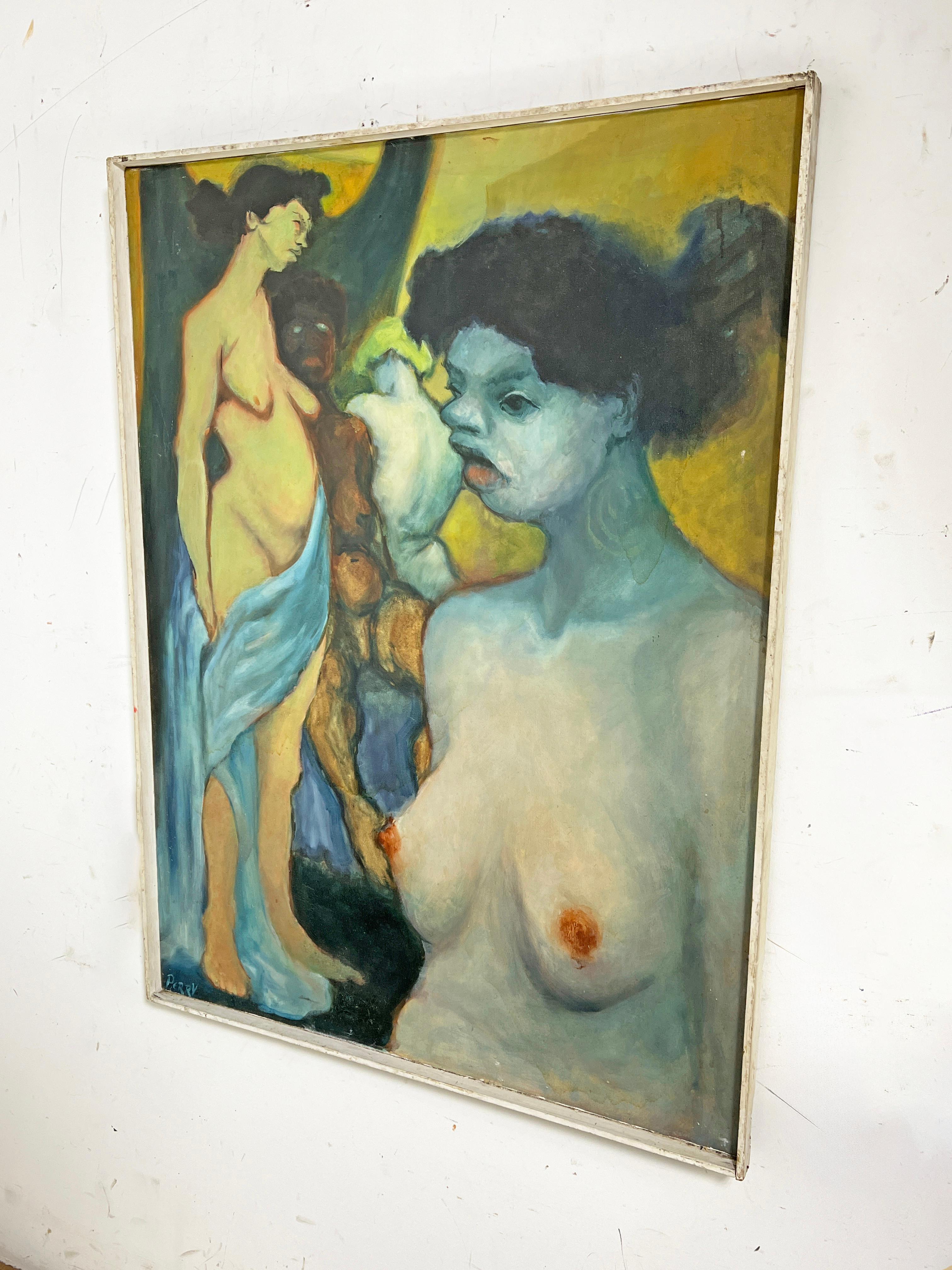 Aktgemälde im Stil des deutschen Expressionismus, signiert Perry, CIRCA 1960er Jahre im Zustand „Gut“ im Angebot in Peabody, MA