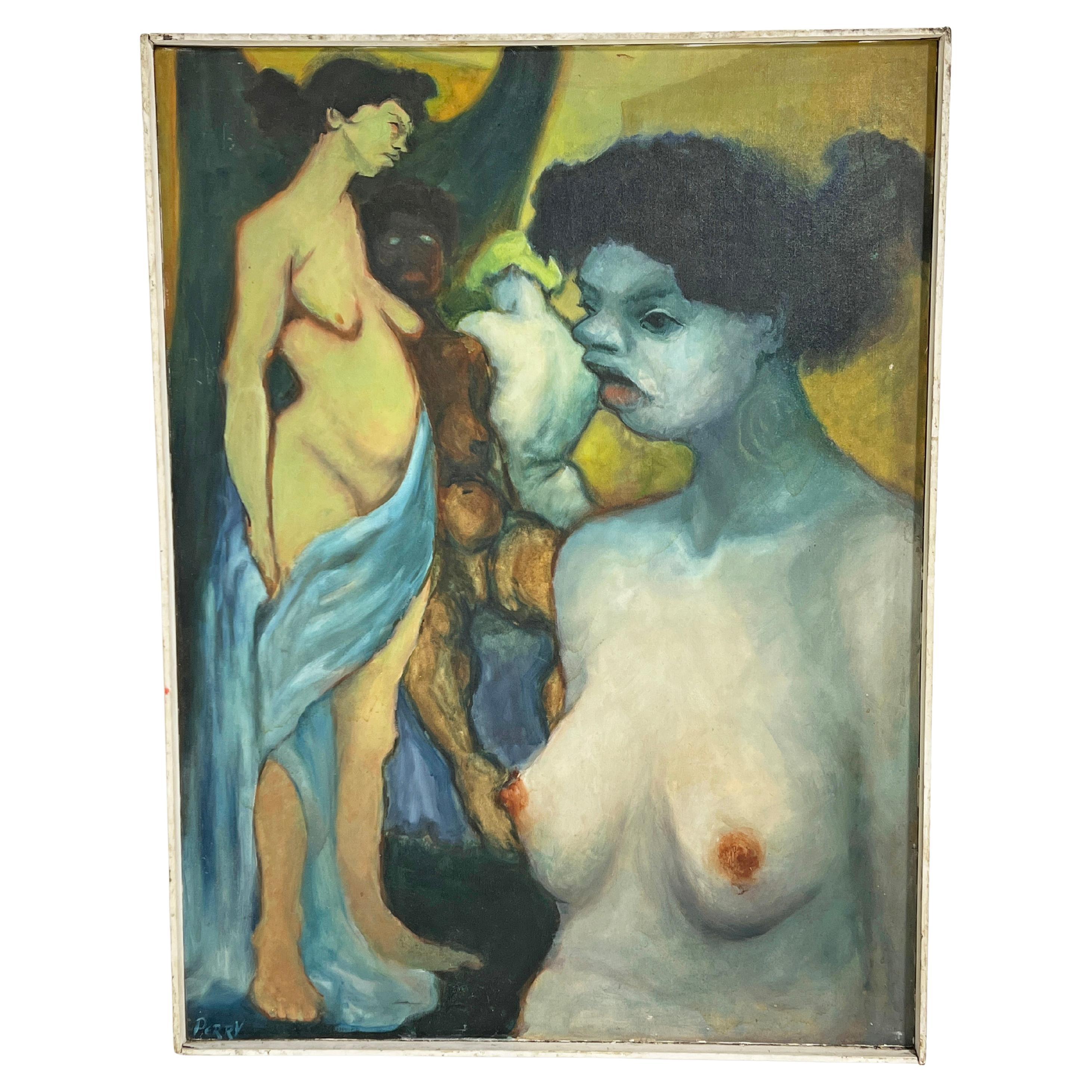 Aktgemälde im Stil des deutschen Expressionismus, signiert Perry, CIRCA 1960er Jahre
