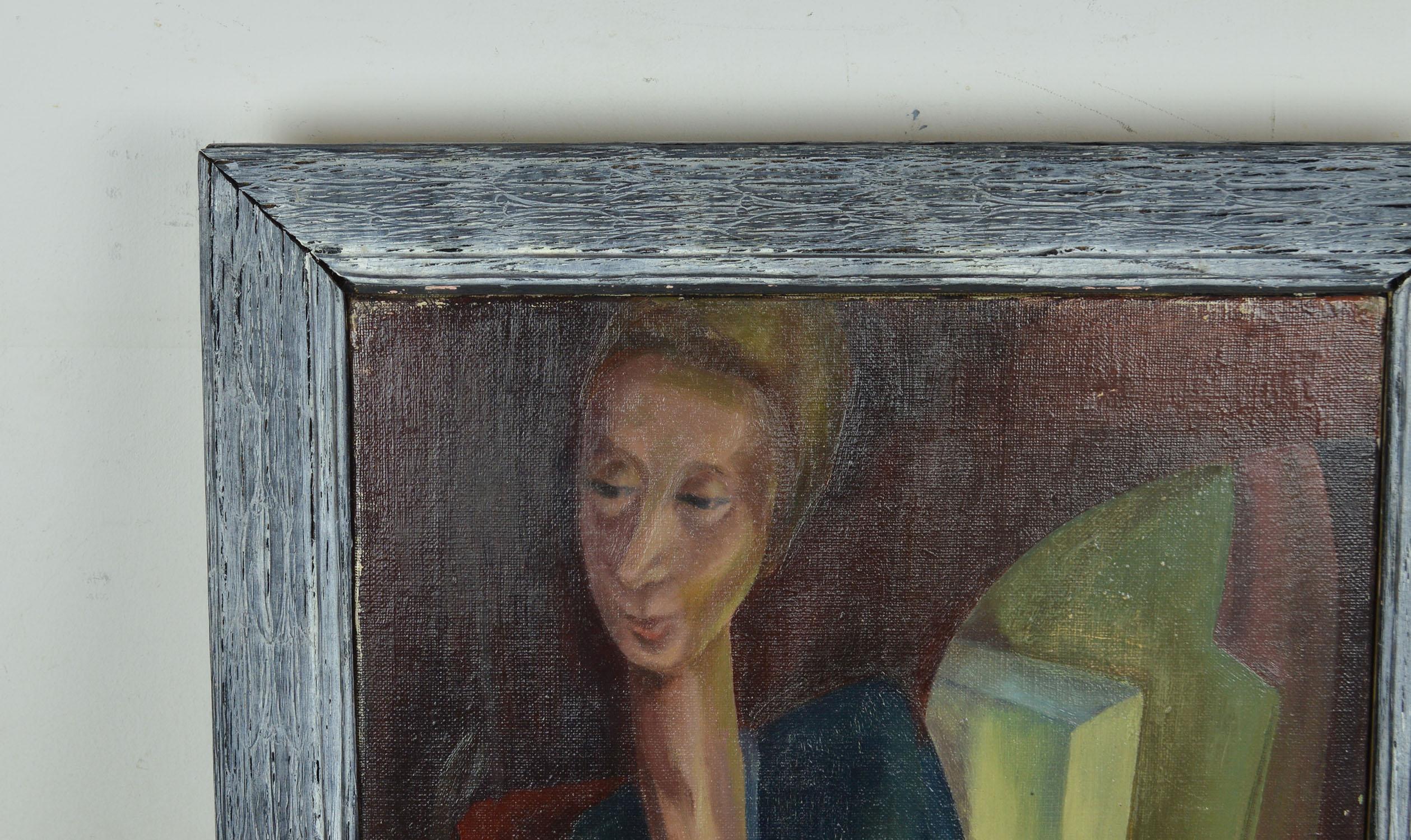 English German Expressionist Style Portrait Painting, circa 1940