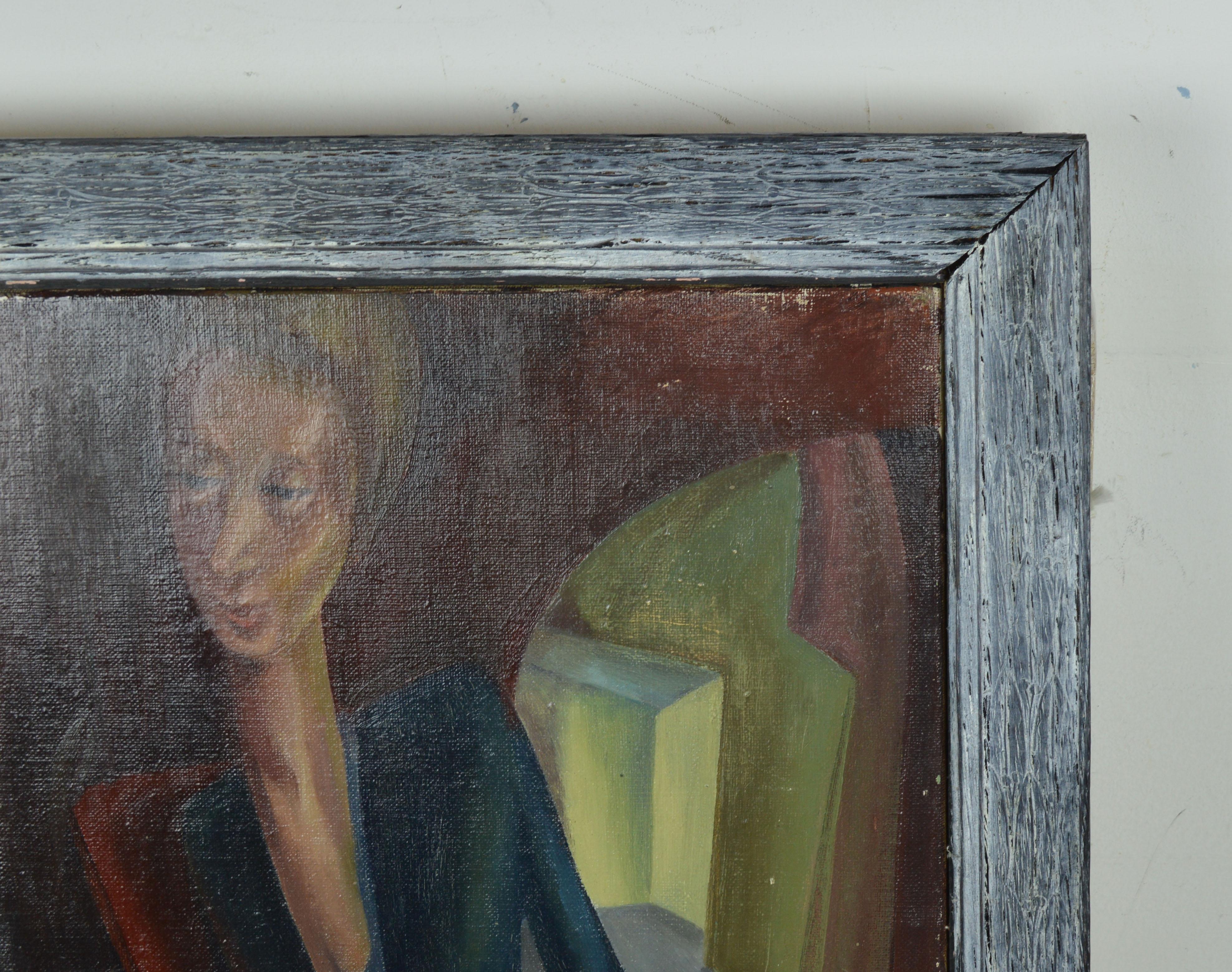 Limed German Expressionist Style Portrait Painting, circa 1940