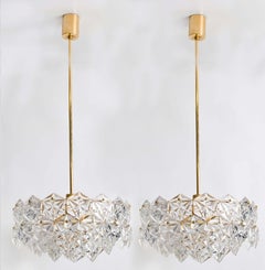 German Faceted Crystal and Gilt Metal Four-Tier Chandelier from Kinkeldey, Pair