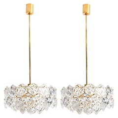 German Faceted Crystal and Gilt Metal Four-Tier Chandelier from Kinkeldey, Pair