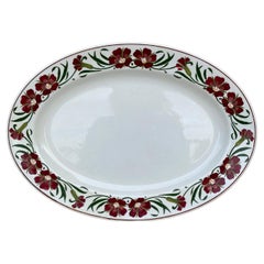 German Faience Oval Platter with Red Flowers Villeroy Boch circa 1900