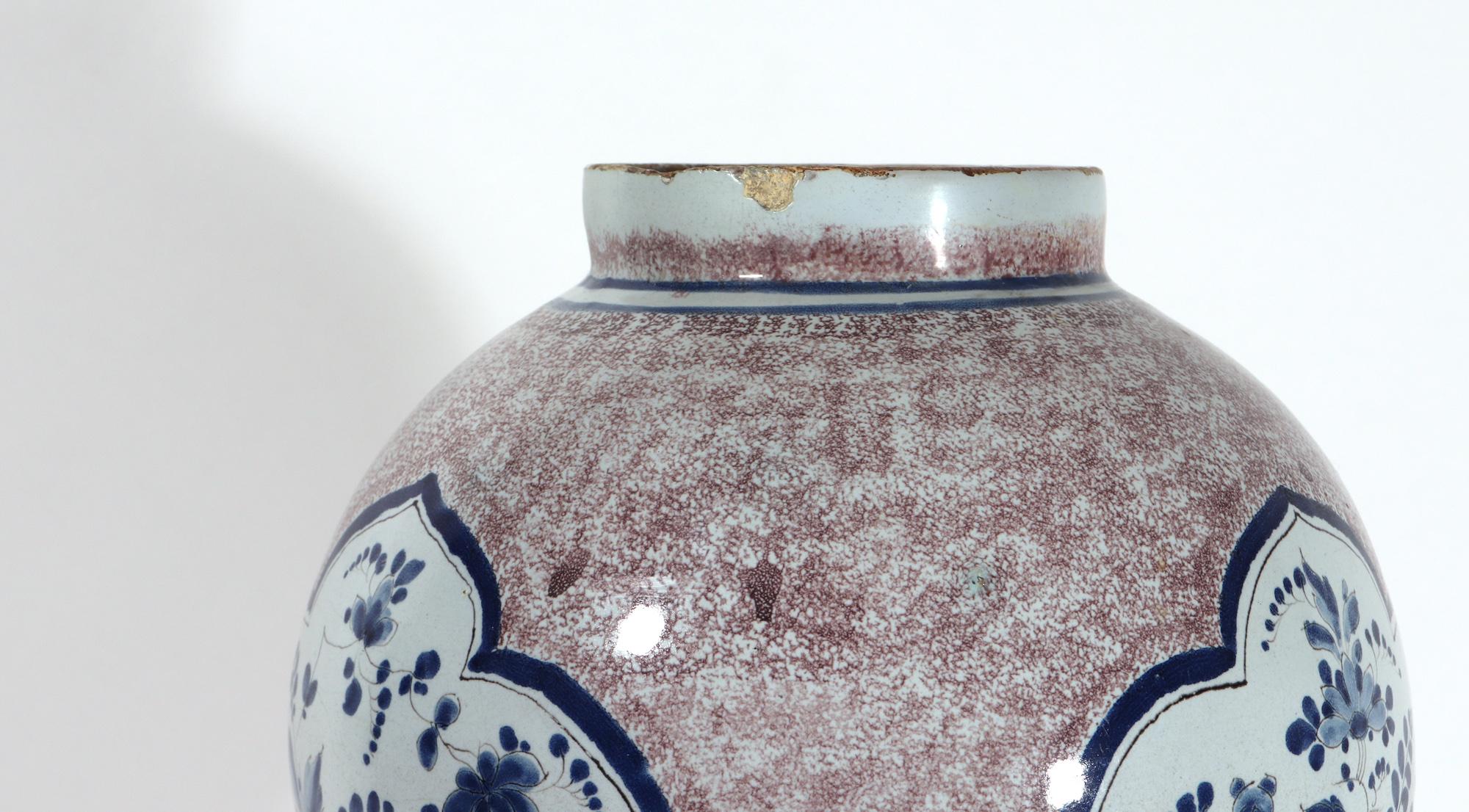 German Faience or Dutch Delft Powdered Manganese & Blue Large Vase & Cover For Sale 5
