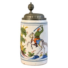 Boccale in maiolica tedesca con montatura in peltro, Turingia