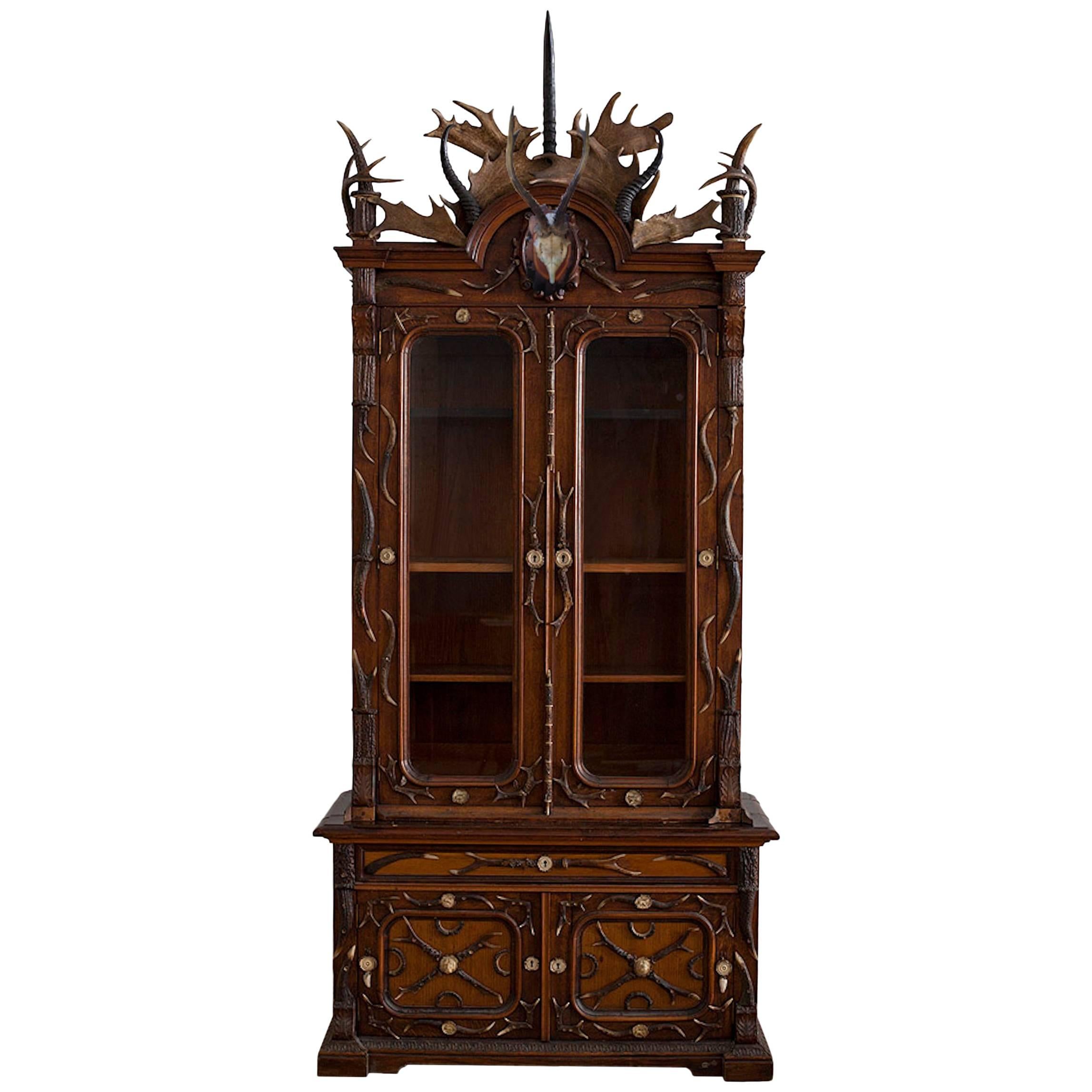 German Fantasy Historic Revival Hunting Trophy Cabinet, Circa 1870