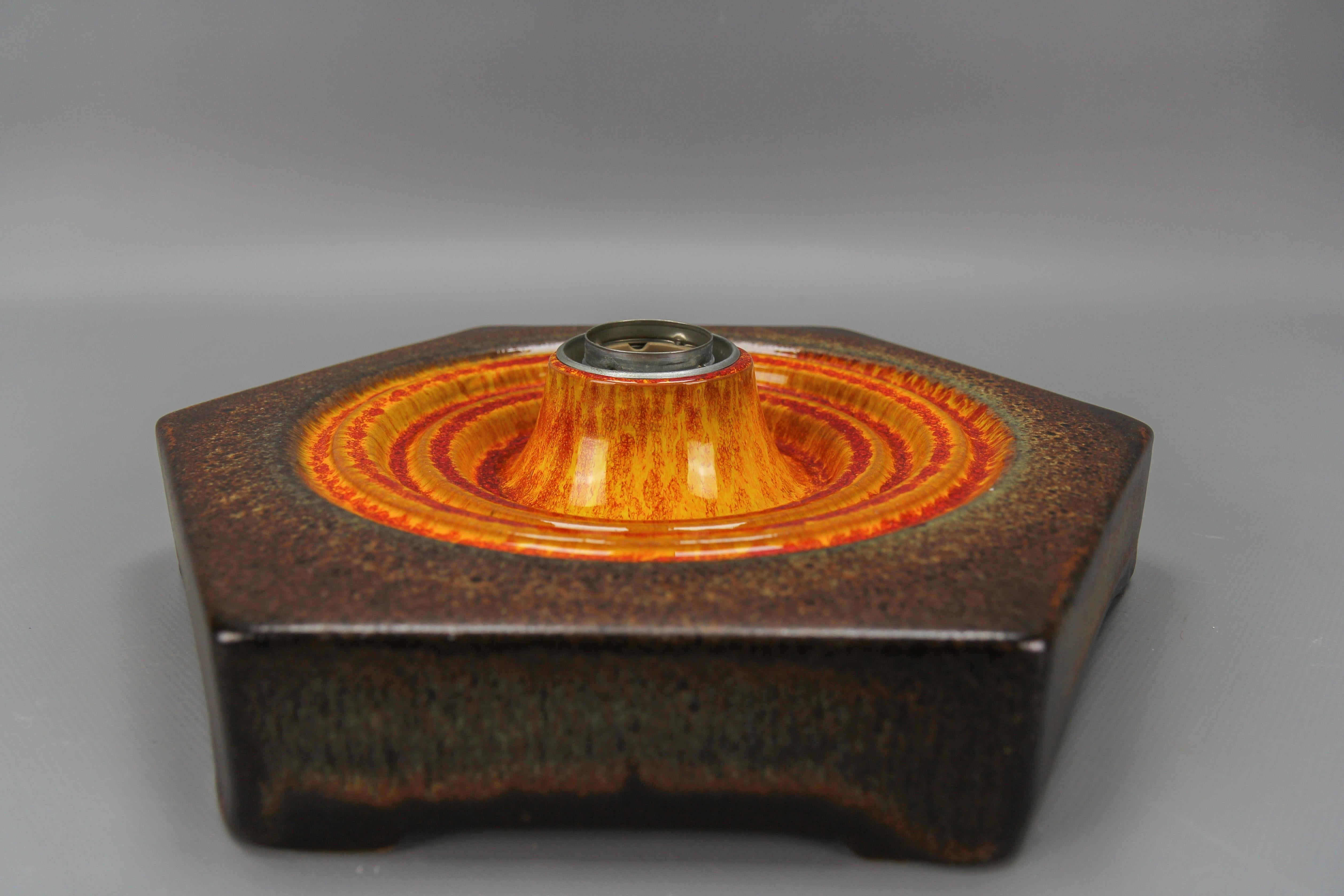 German Fat Lava Orange and Brown Ceramic Flush Mount or Sconce, 1970s For Sale 7