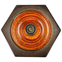 Aplique o candelabro de cerámica alemana Fat Lava naranja y marrón, años 70