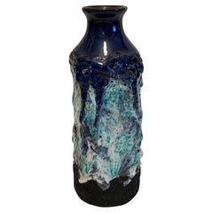 Vintage German Fat Lava Seafood Blue Vase, 1960s