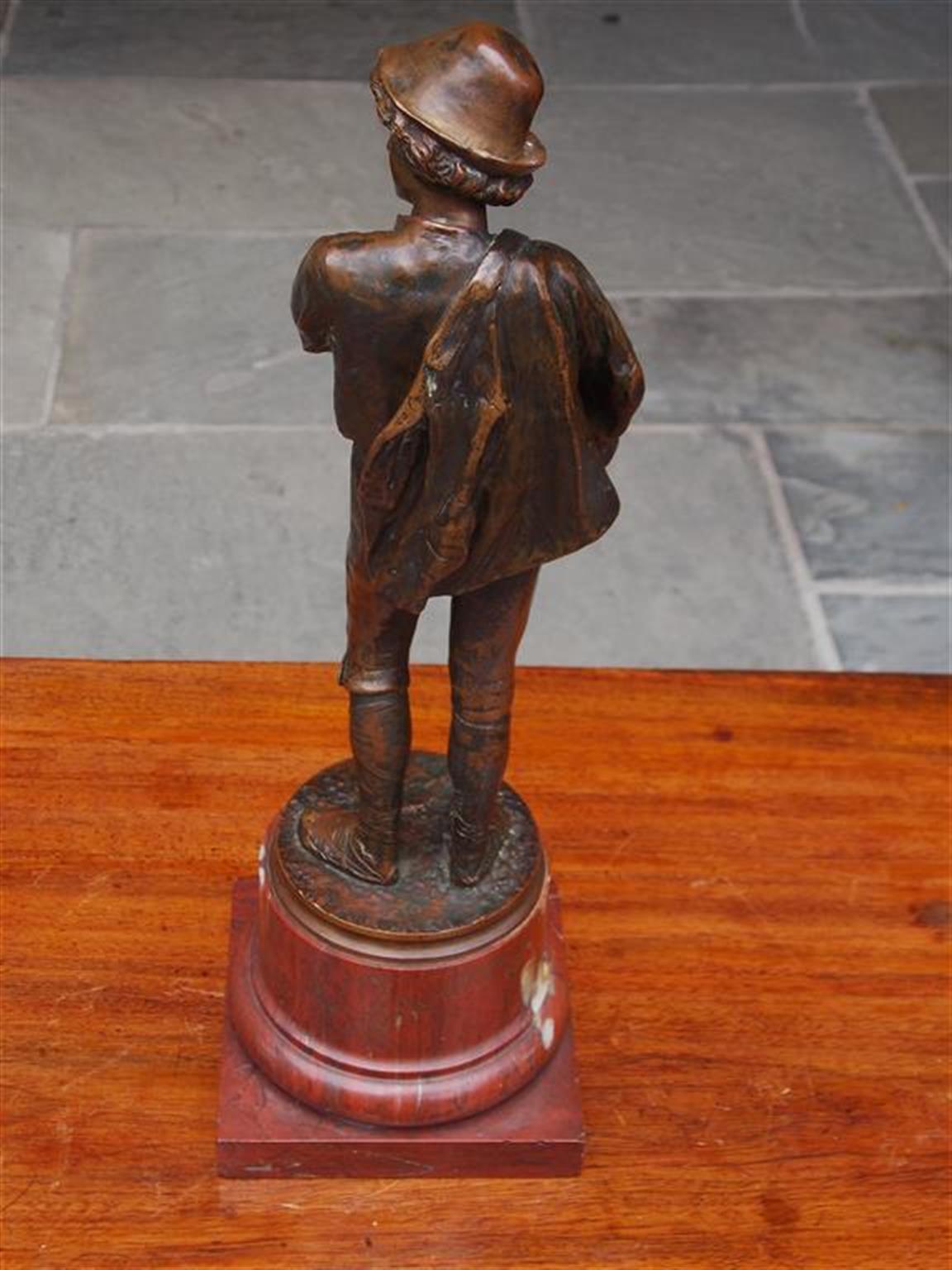 German Figural Young Roman Bronze Mounted on Rouge Marble Base, Circa 1885 In Excellent Condition For Sale In Hollywood, SC