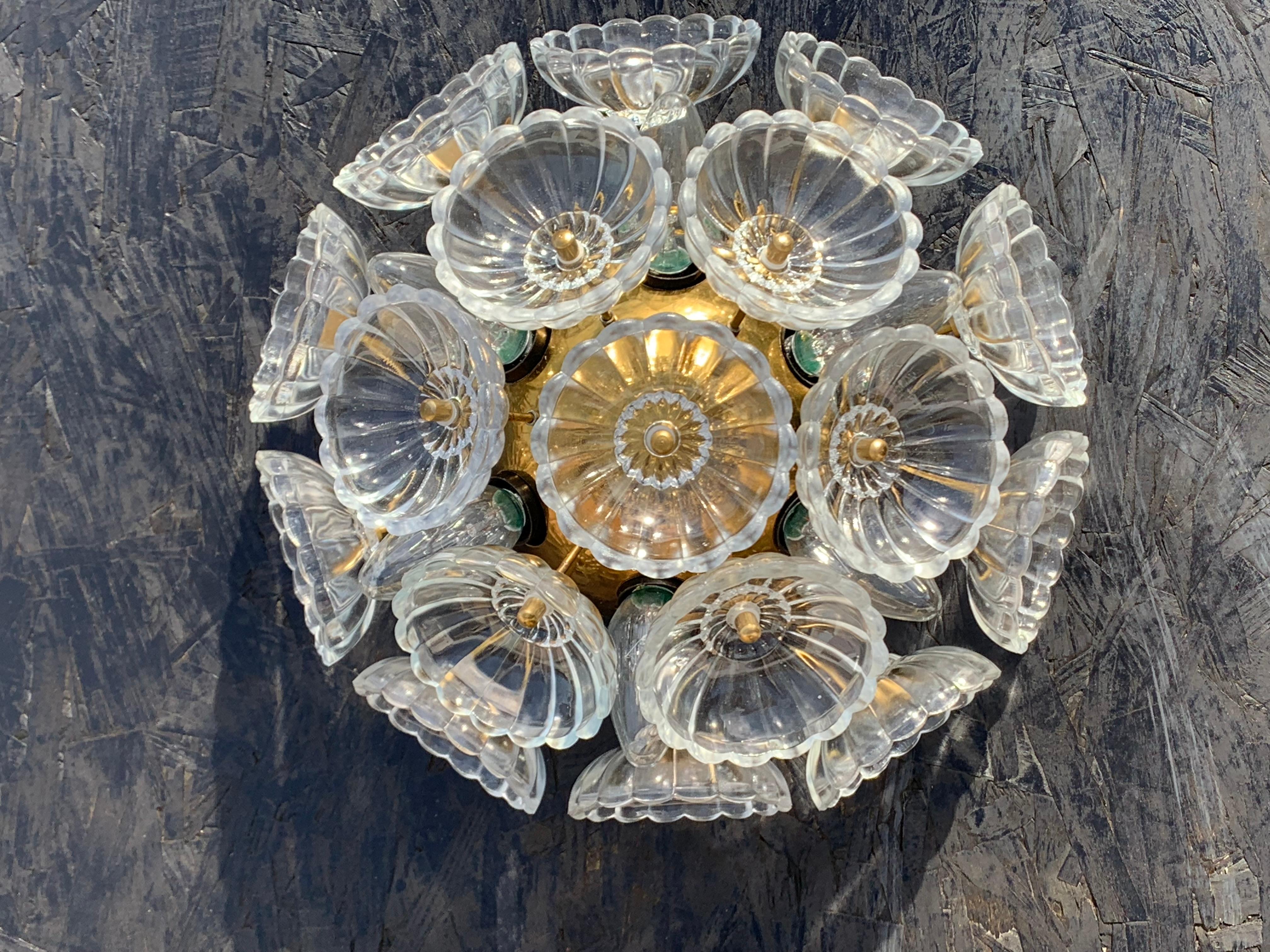 Cast German Floral Glass Flush Mount