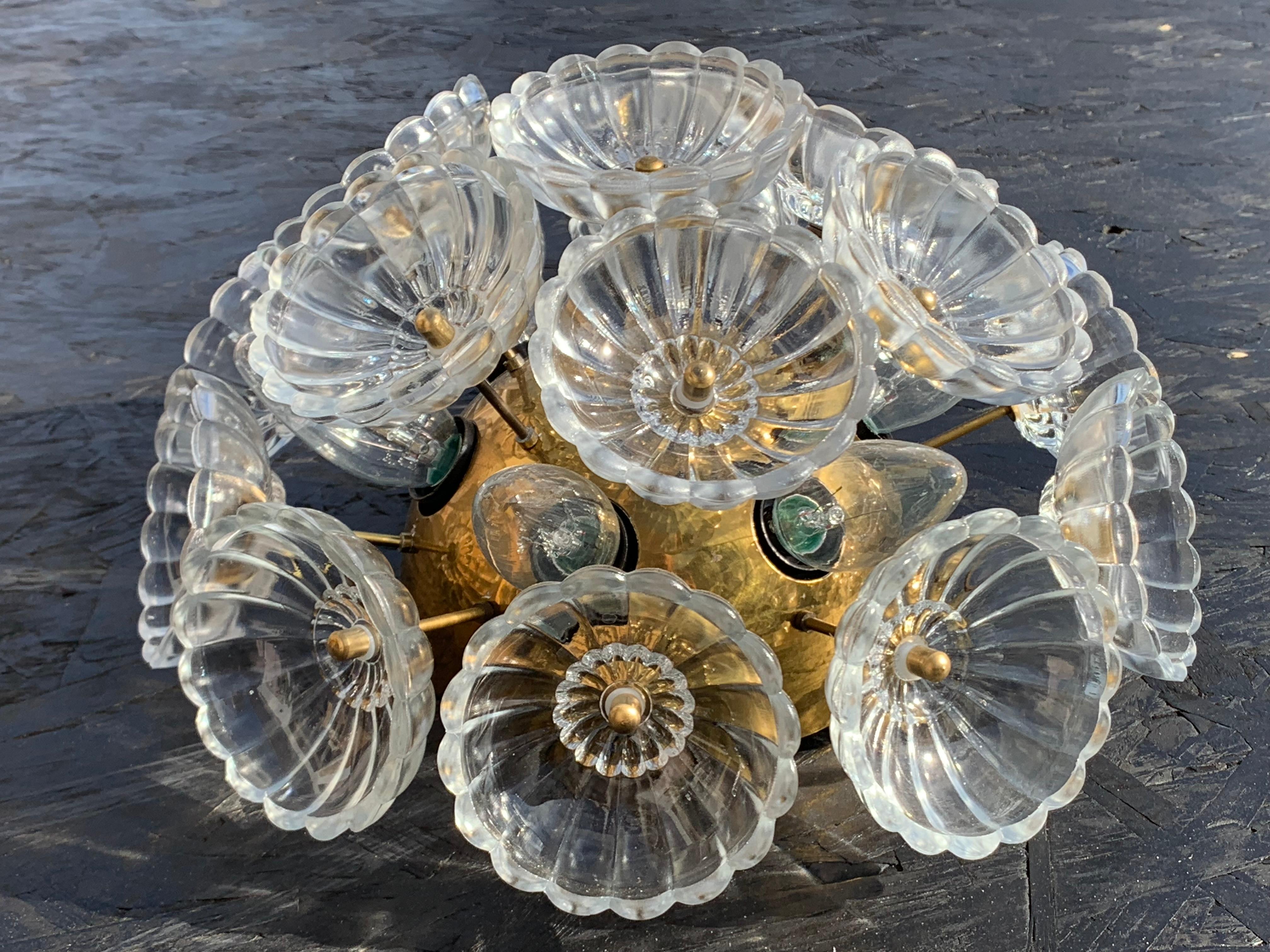 German Floral Glass Flush Mount In Good Condition In North Hollywood, CA