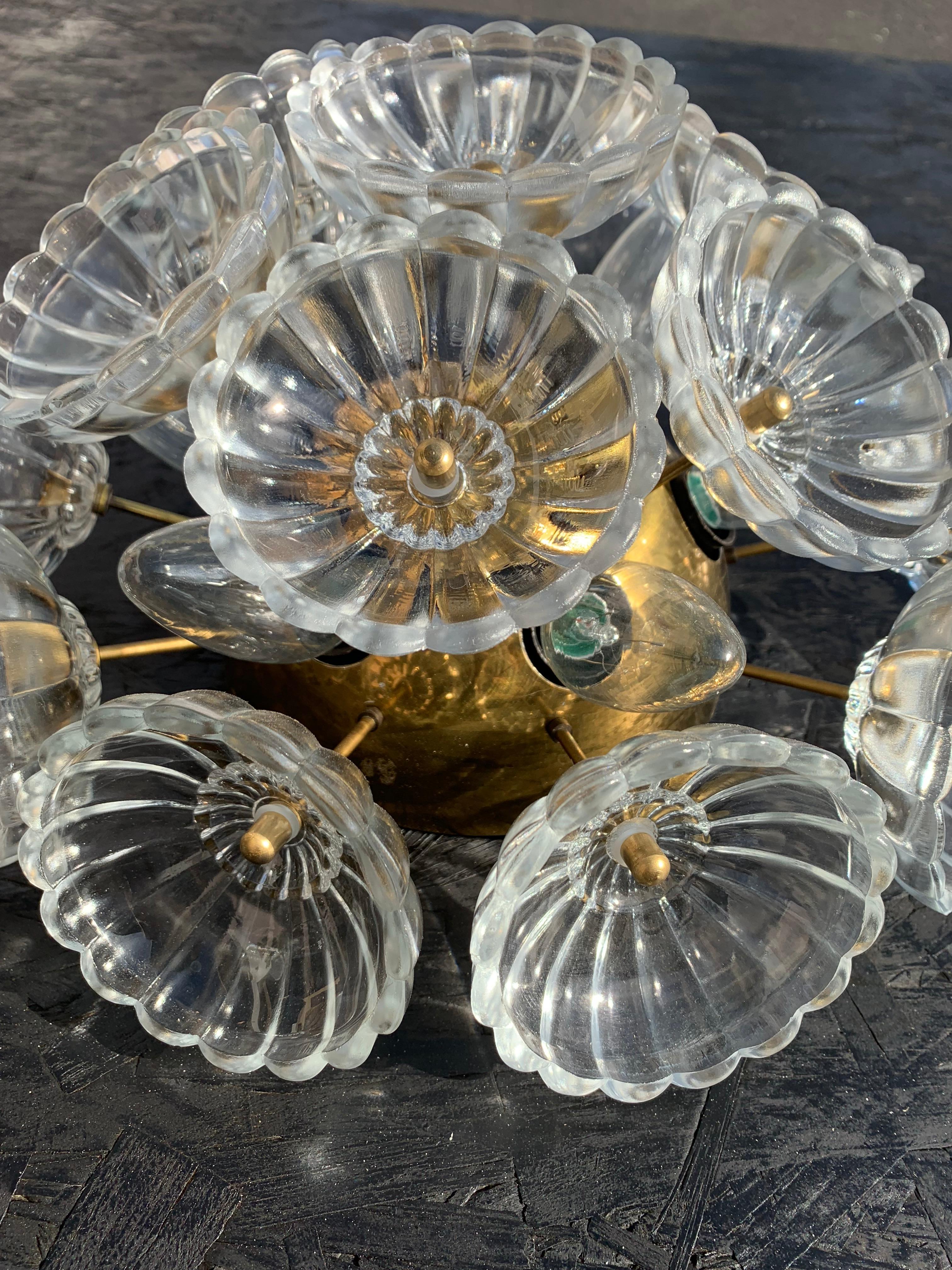 Mid-20th Century German Floral Glass Flush Mount