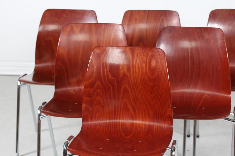 German Flötotto and Pagholz Set of Six Stacking Chairs of Molded Plywood 1970s In Good Condition For Sale In Aarhus C, DK