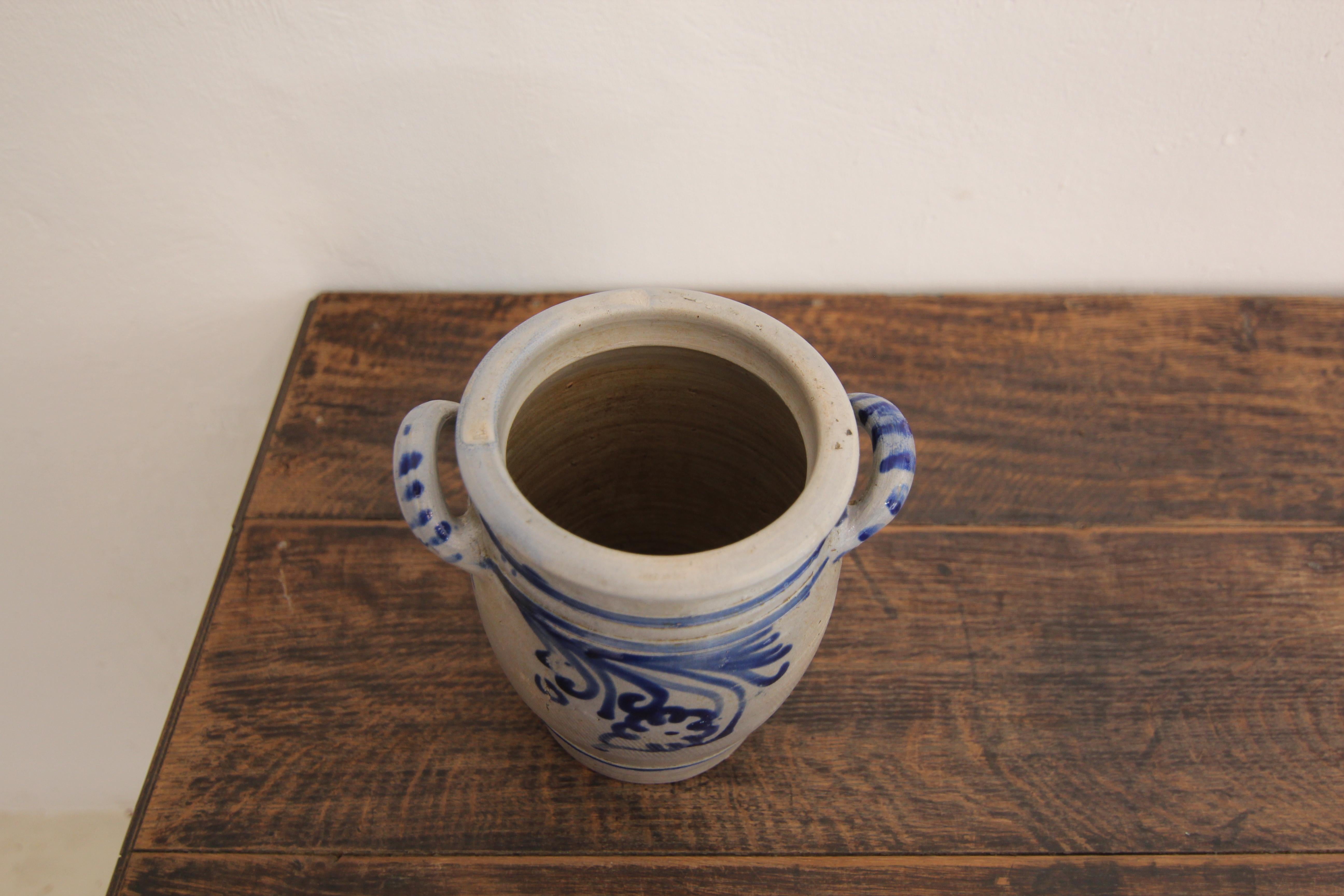 German Folk Art Grey and Cobalt Blue Stoneware Jar 6