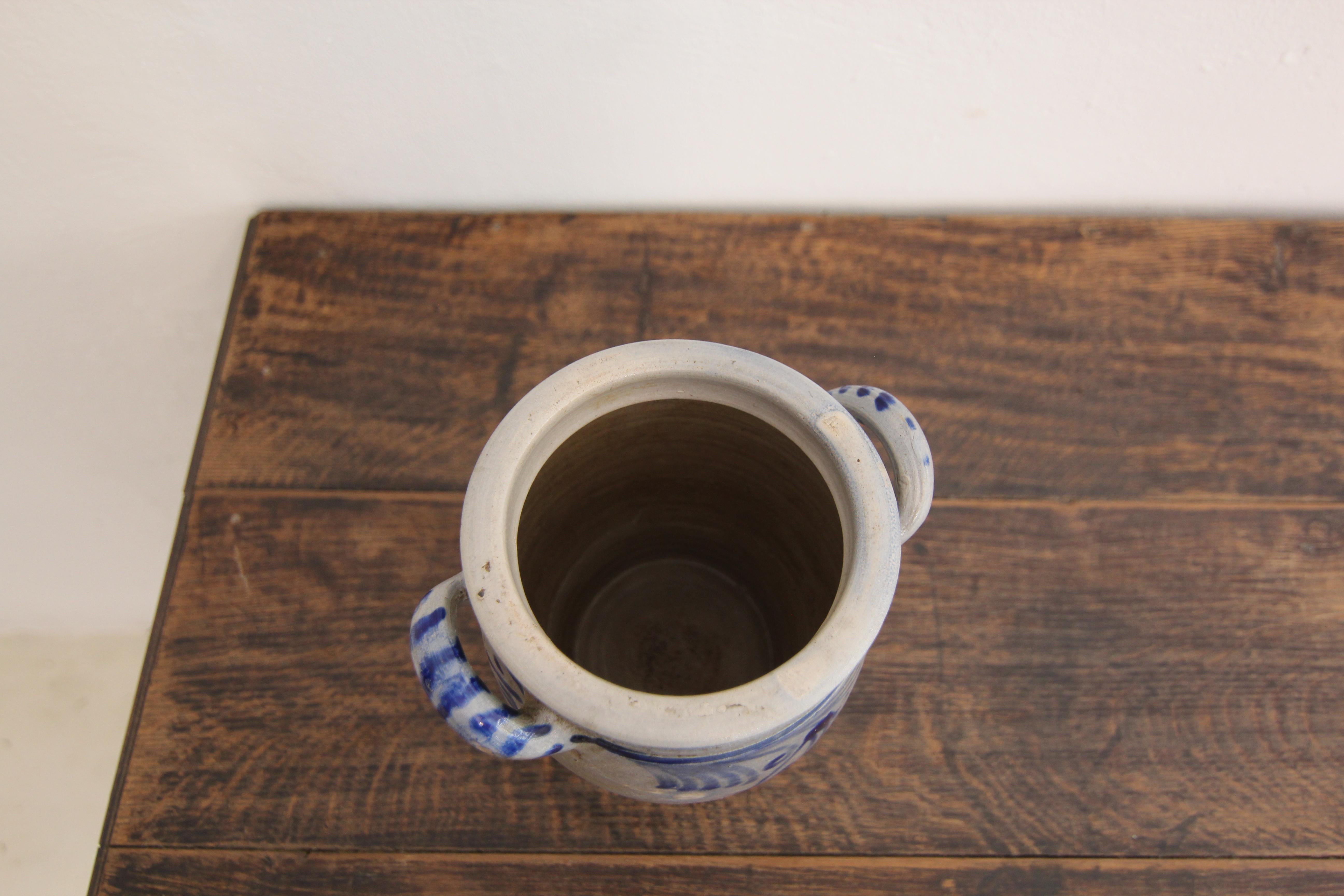 German Folk Art Grey and Cobalt Blue Stoneware Jar 8