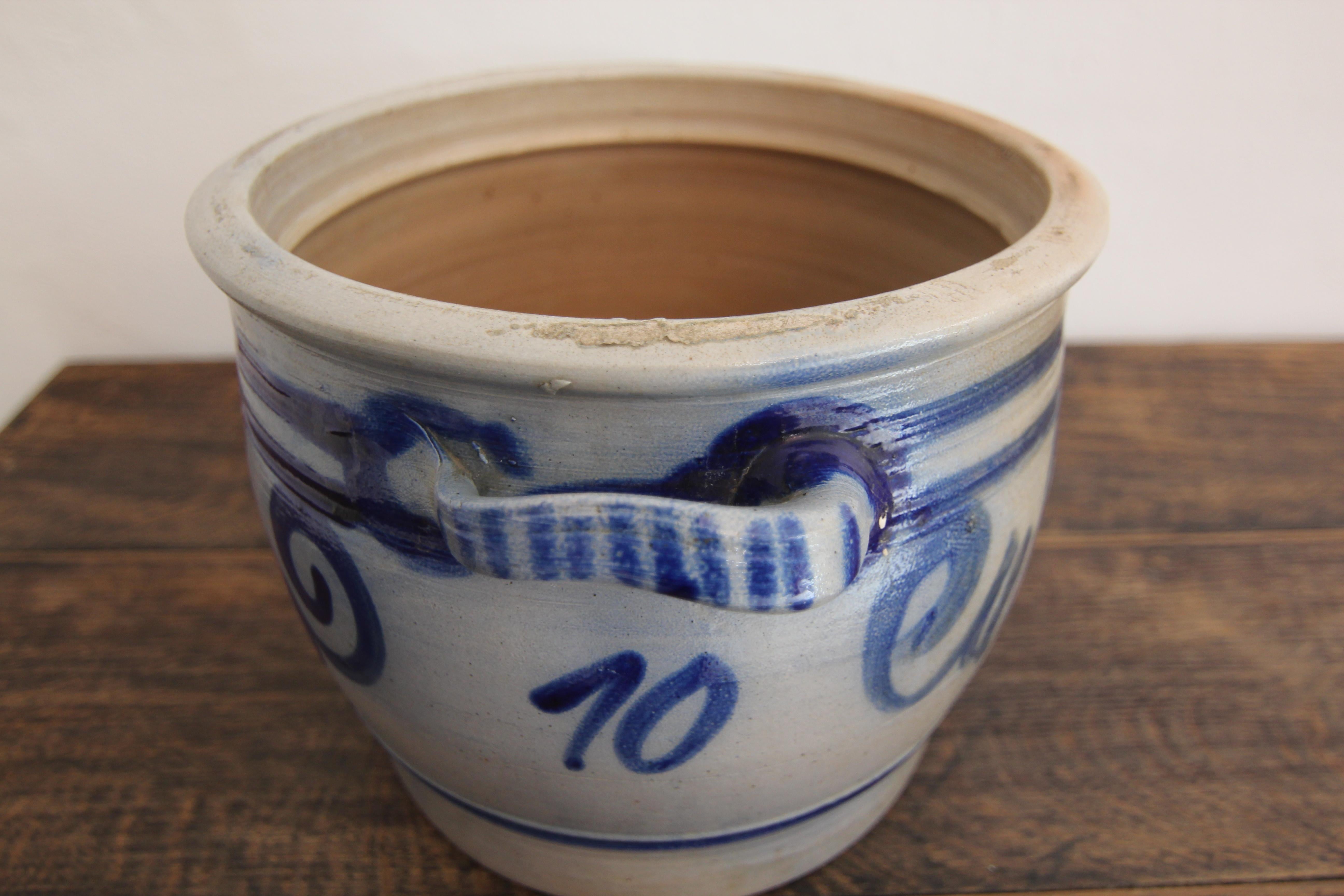 German Folk Art Grey and Cobalt Blue Stoneware Jar For Sale 10