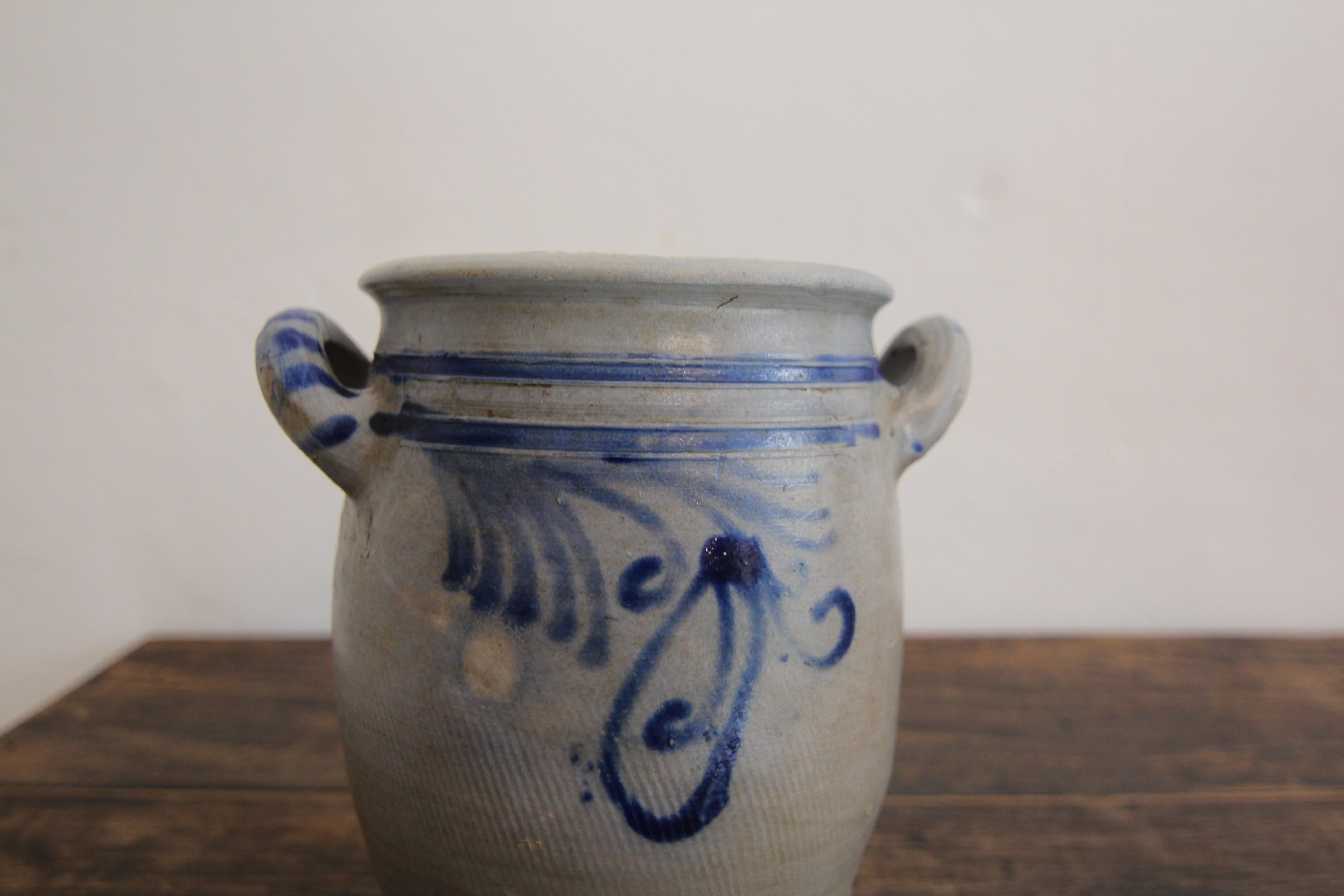 German Folk Art Grey and Cobalt Blue Stoneware Jar 10