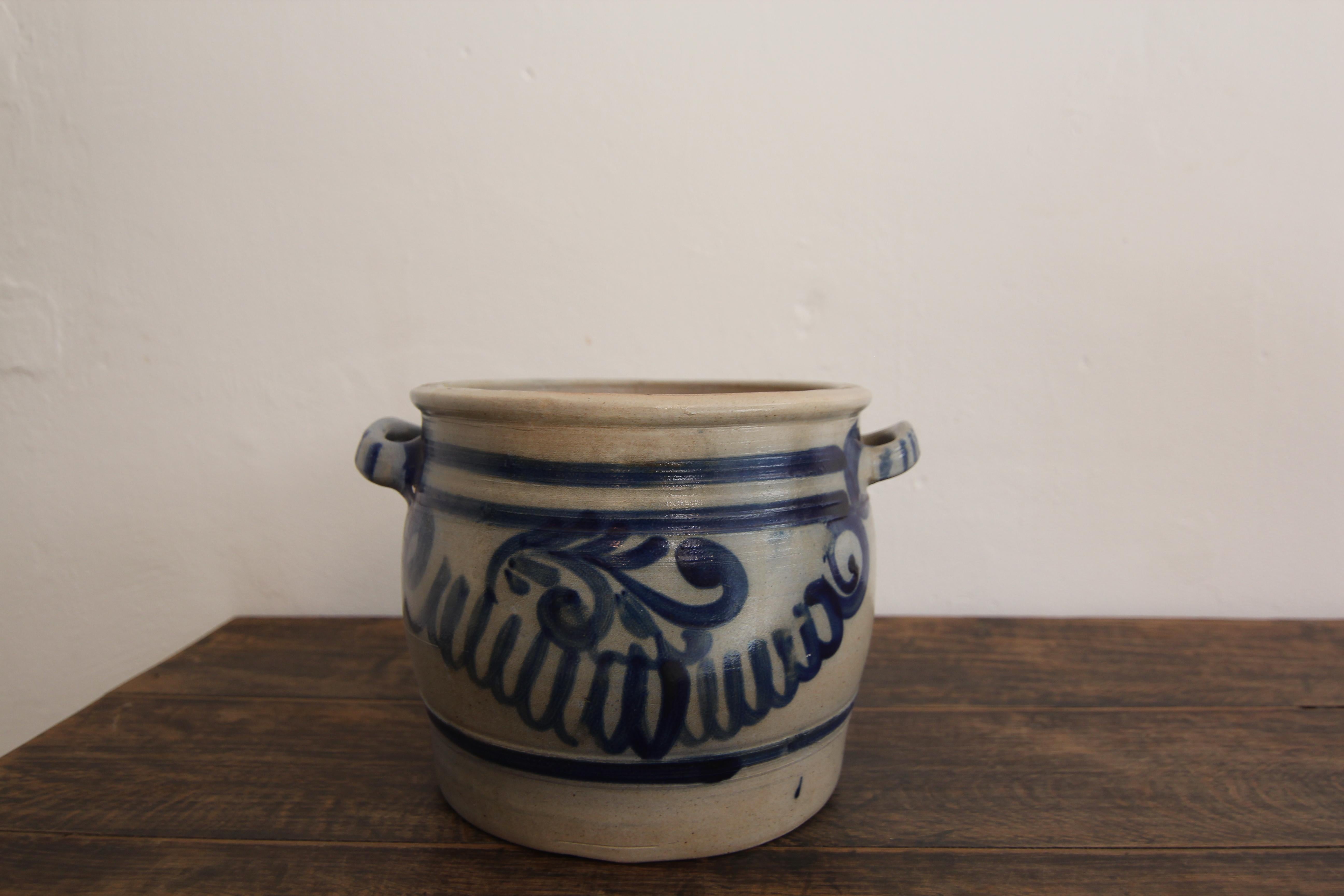 German Folk Art Grey and Cobalt Blue Stoneware Jar For Sale 12
