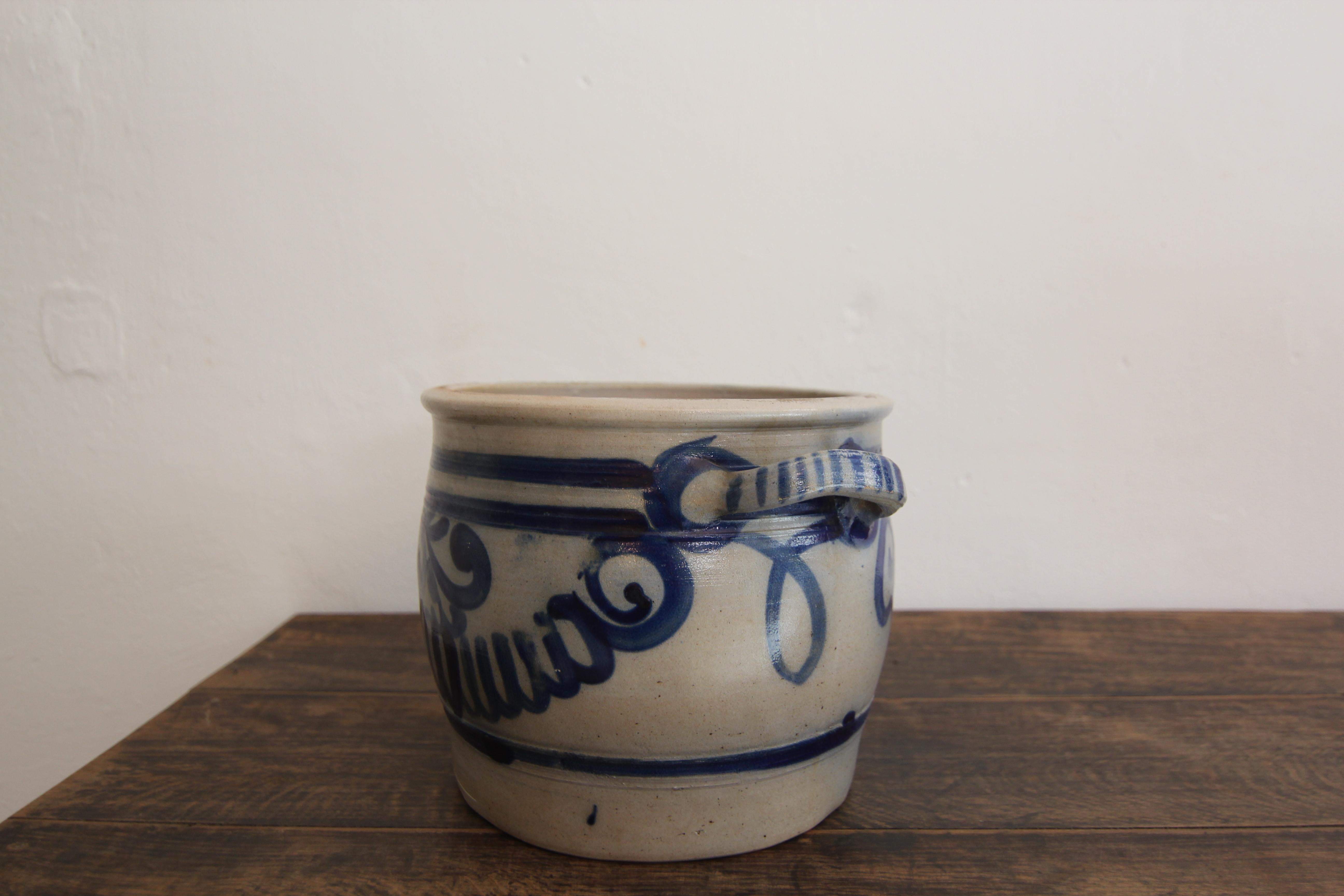 German Folk Art Grey and Cobalt Blue Stoneware Jar For Sale 13