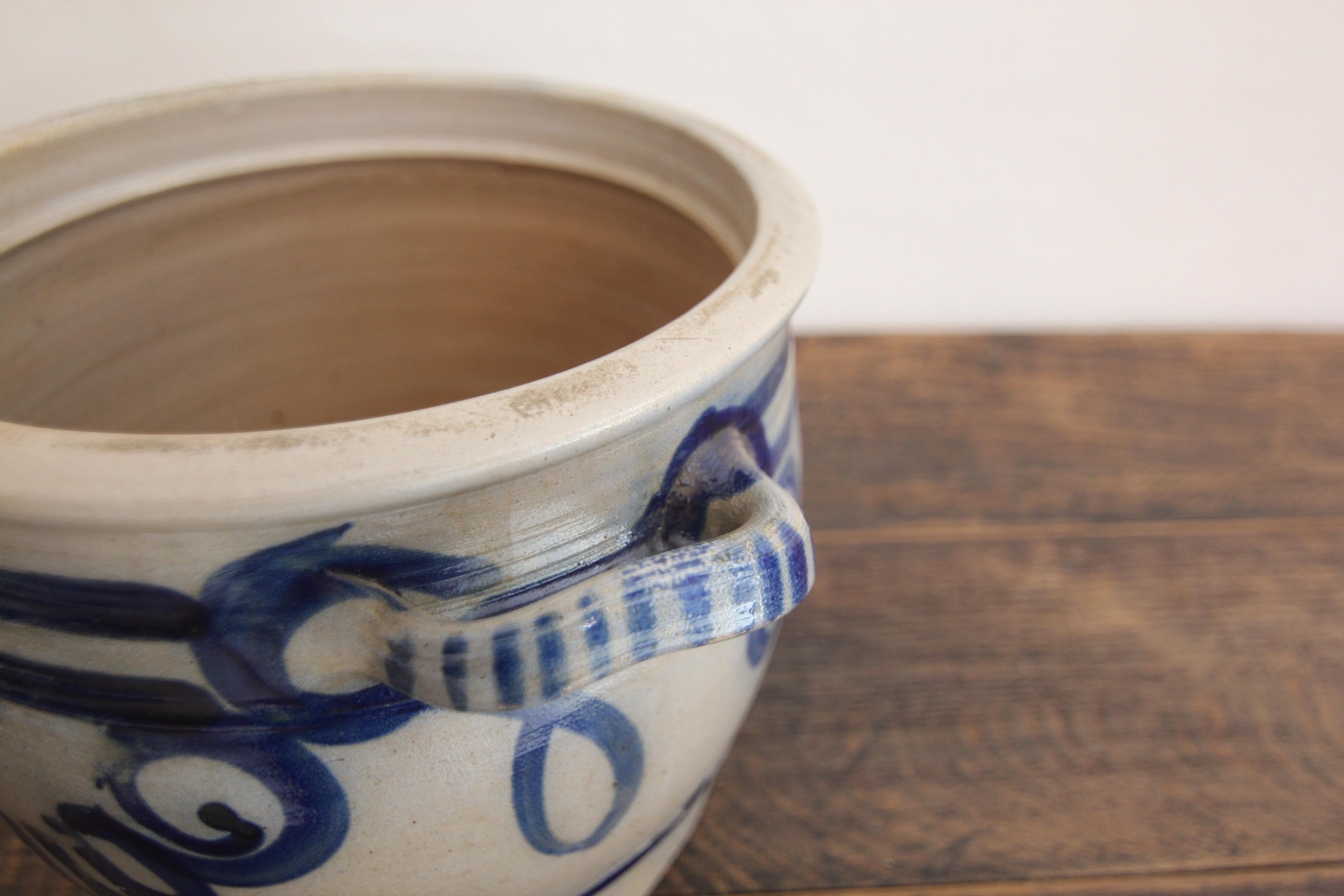 German Folk Art Grey and Cobalt Blue Stoneware Jar For Sale 14