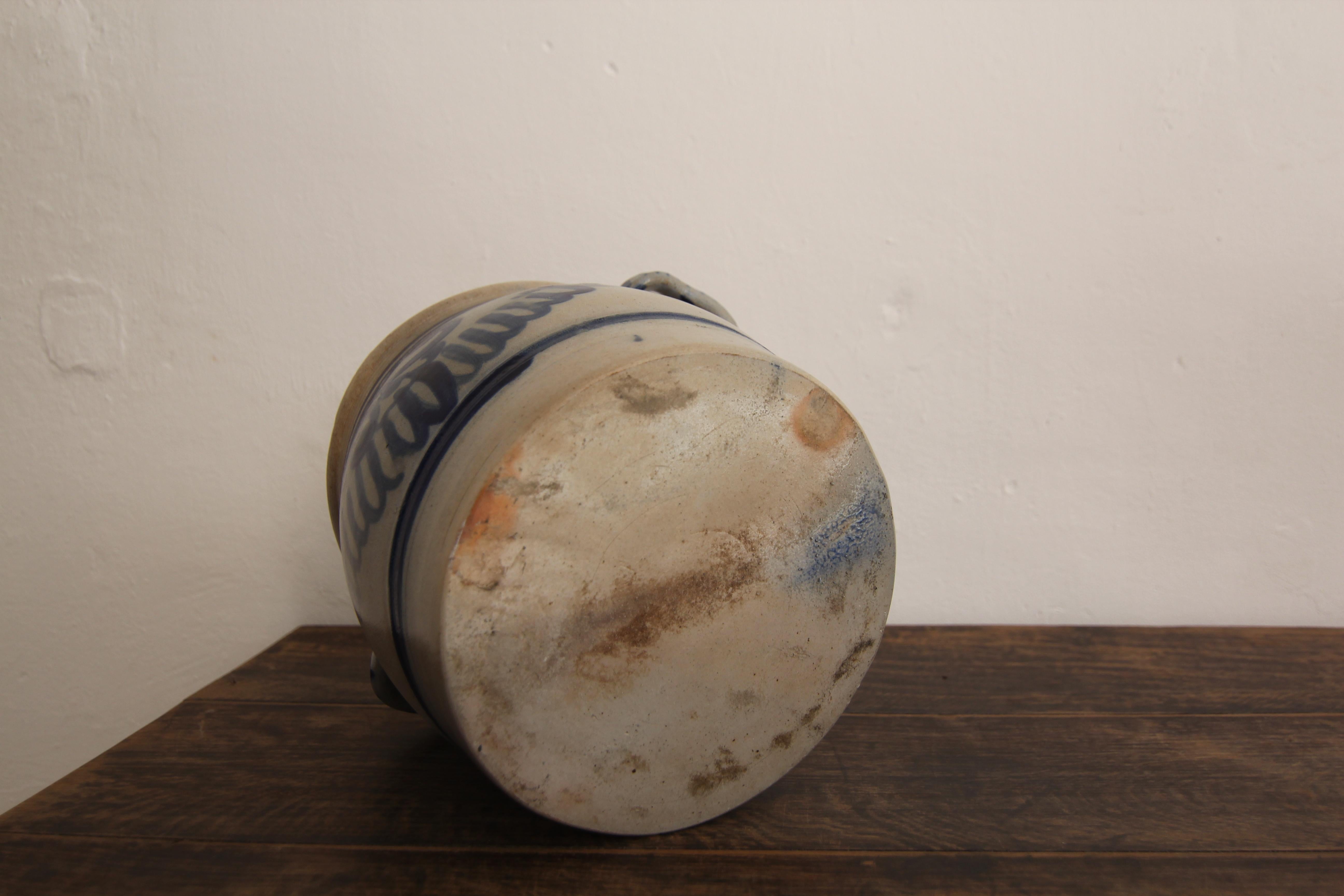 German Folk Art Grey and Cobalt Blue Stoneware Jar For Sale 15