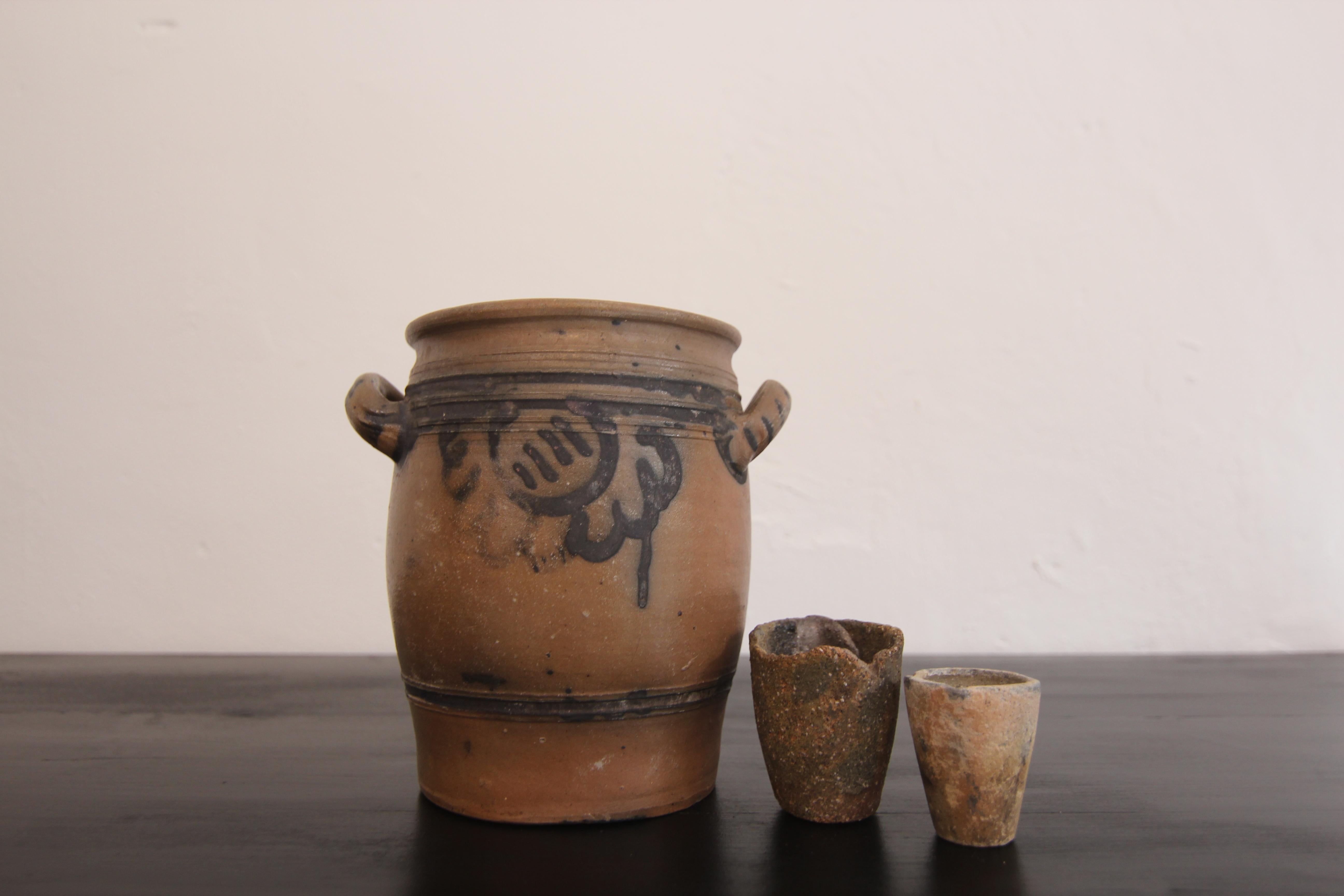 Tedesco Vaso in gres grigio e blu cobalto della German Folk Art in vendita