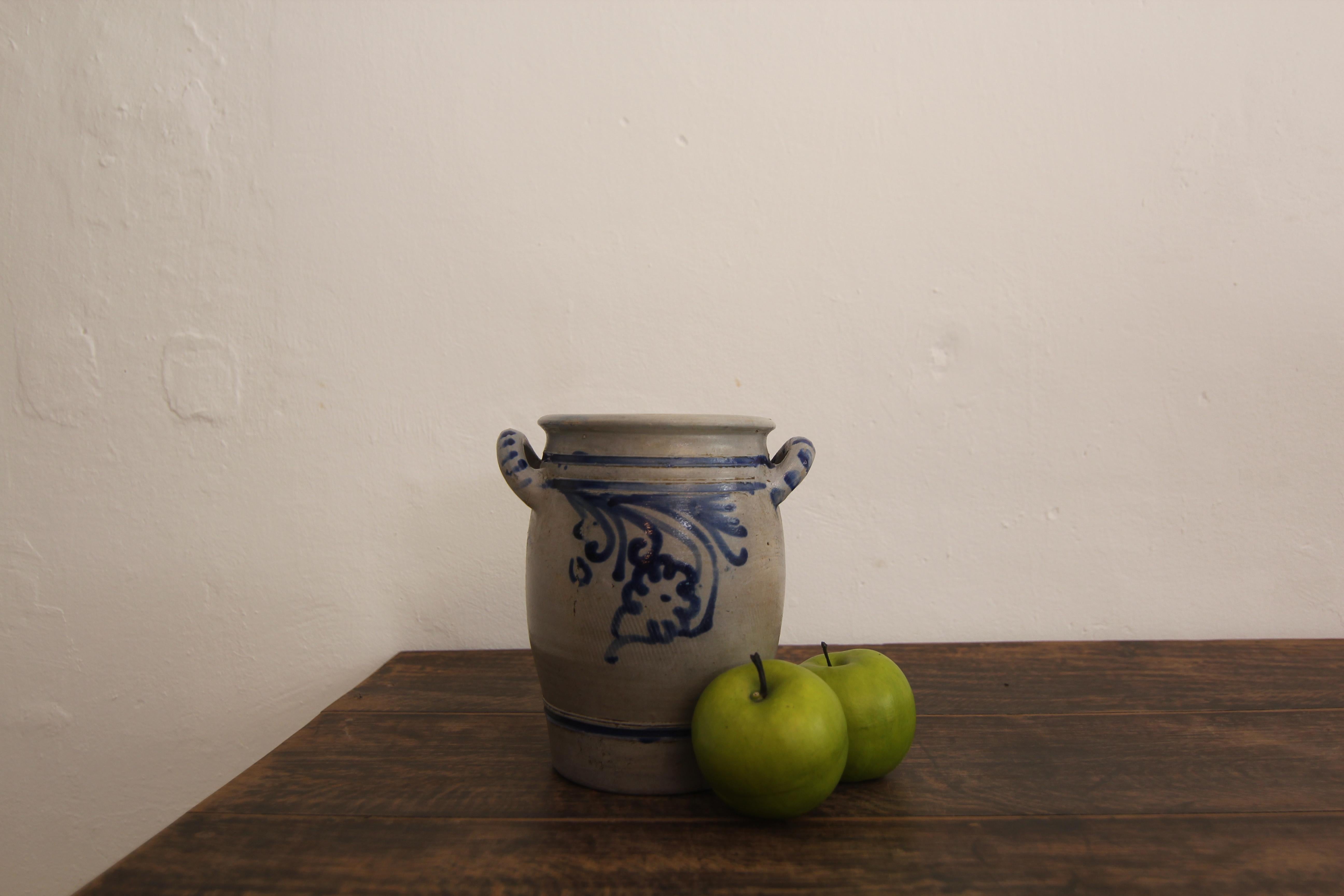 20th Century German Folk Art Grey and Cobalt Blue Stoneware Jar