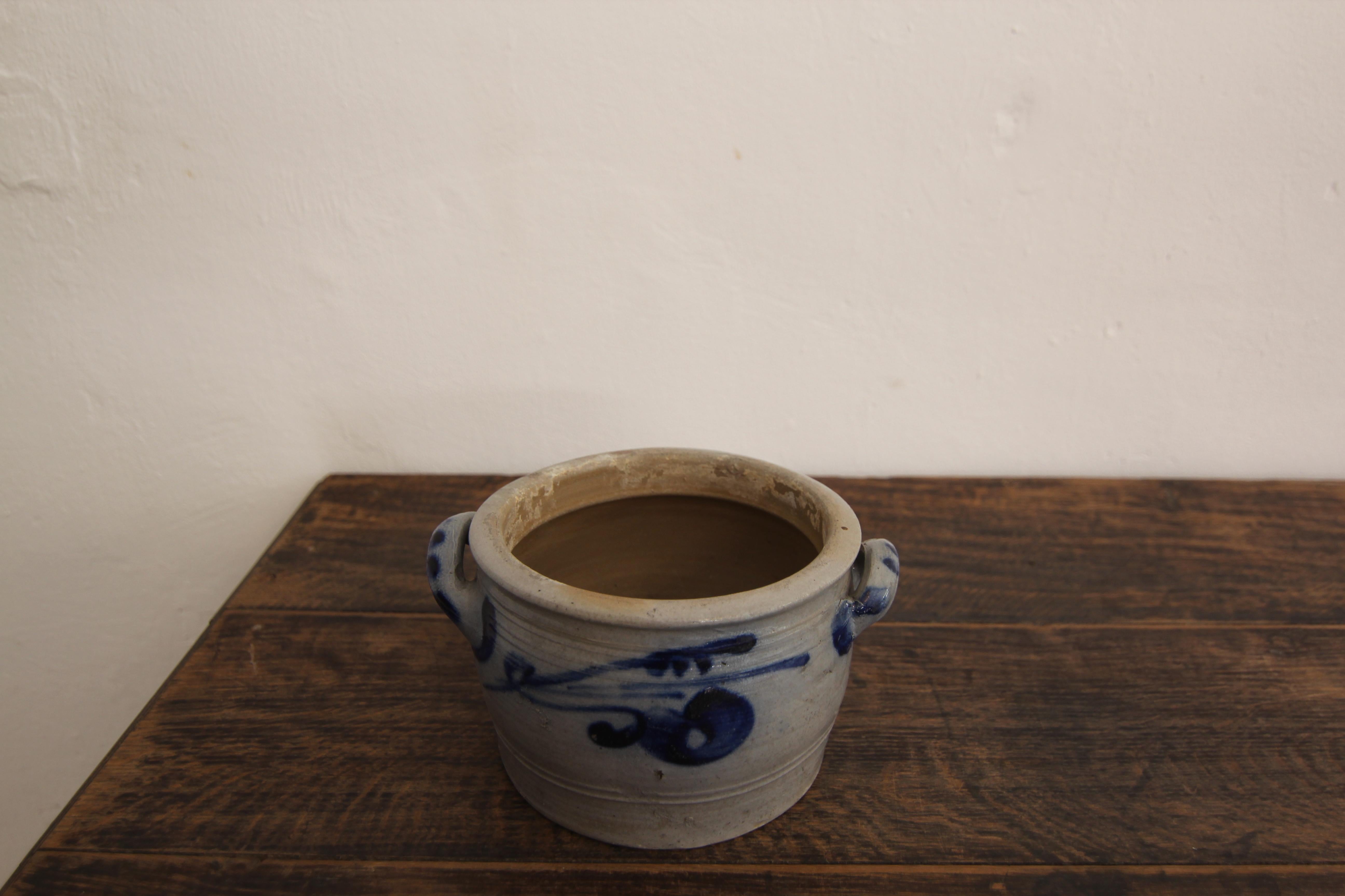 Smaltato Vaso in gres grigio e blu cobalto della German Folk Art in vendita