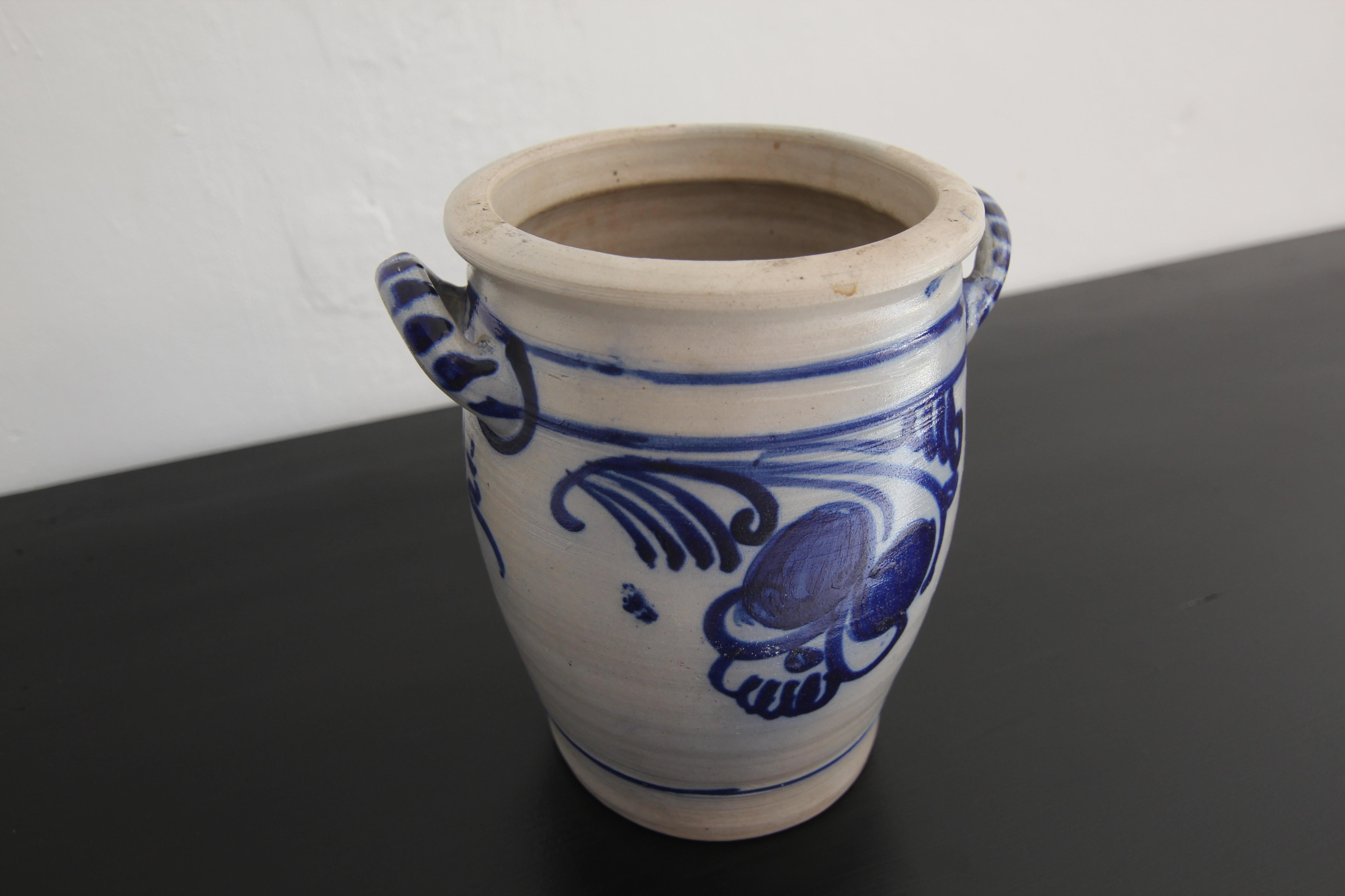 Grès porcellanato Vaso in gres grigio e blu cobalto della German Folk Art in vendita