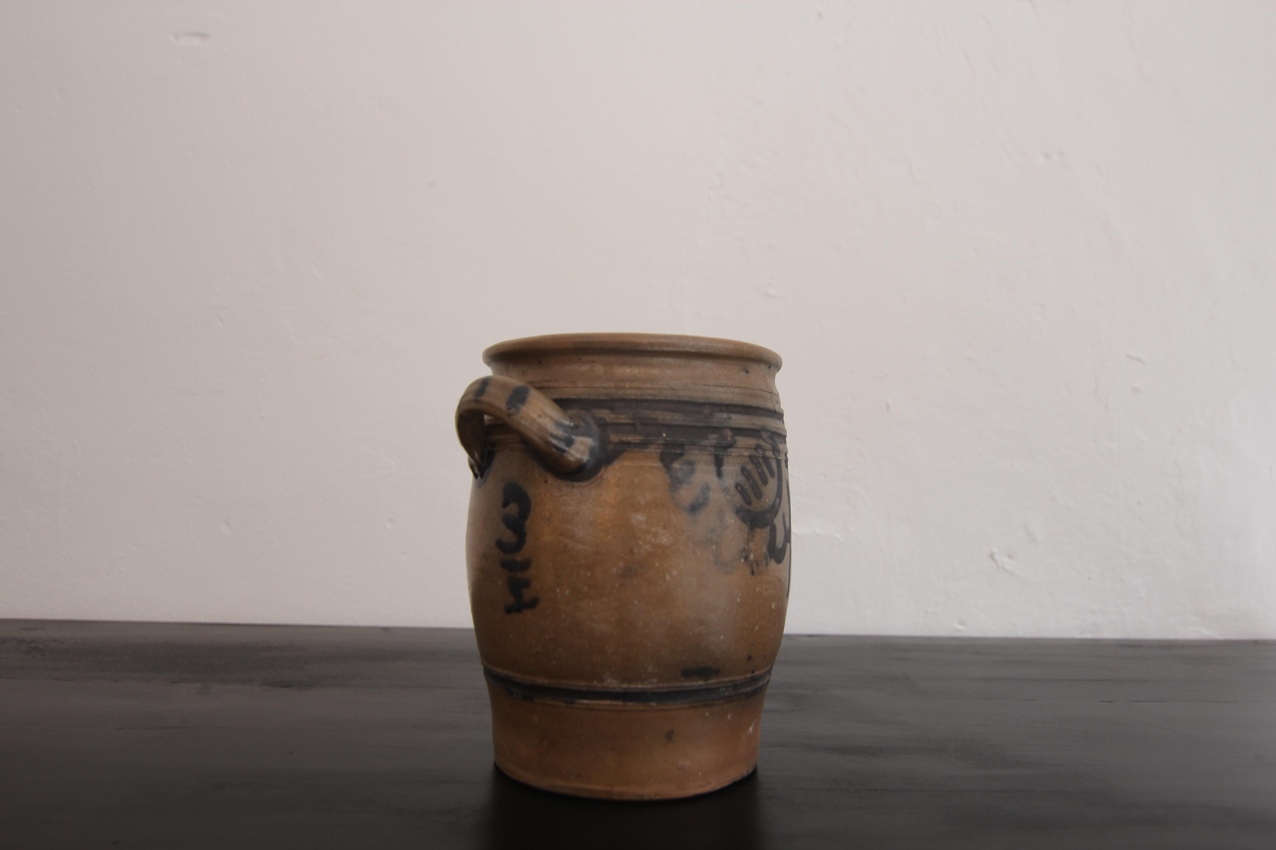 Grès porcellanato Vaso in gres grigio e blu cobalto della German Folk Art in vendita