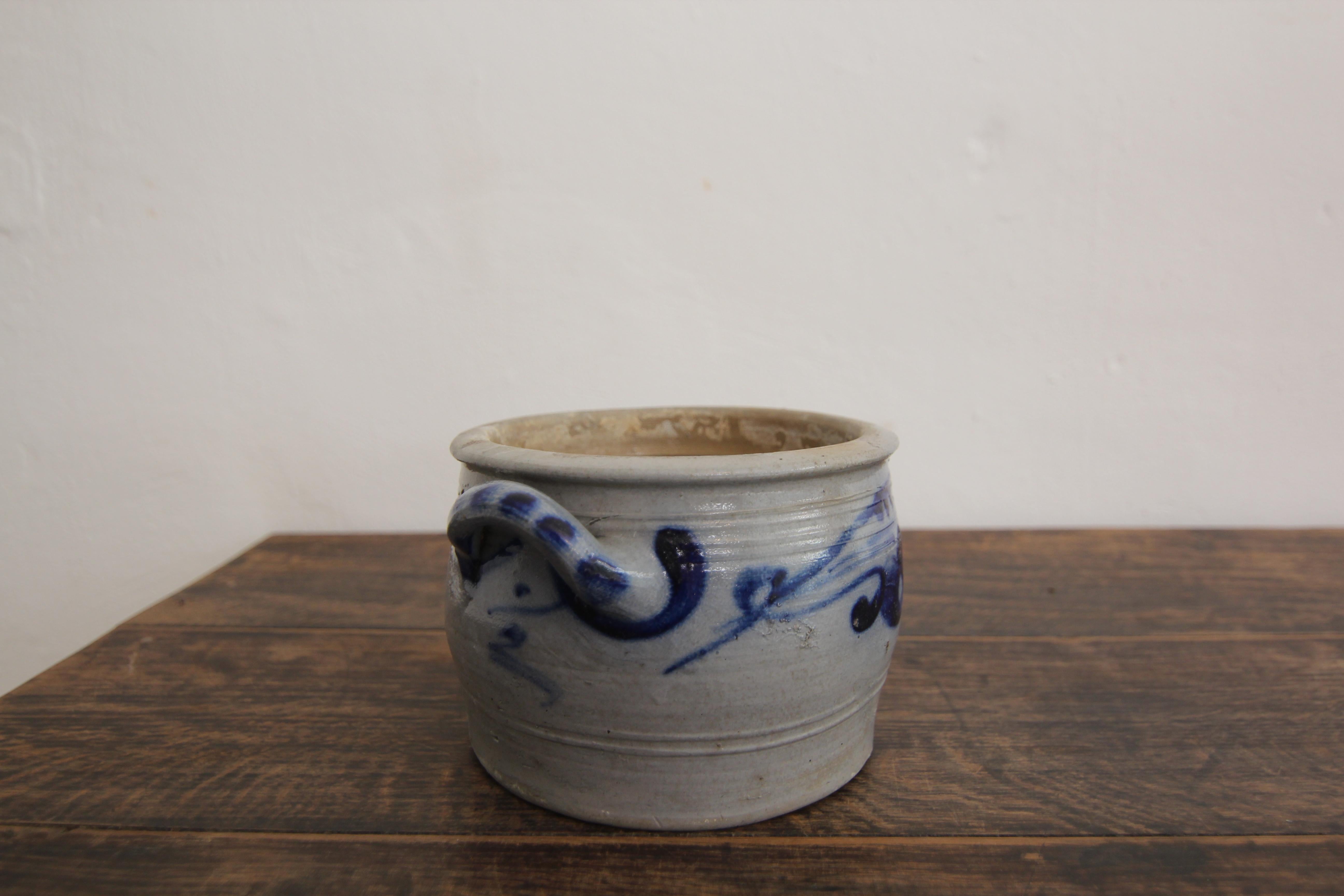 Grès porcellanato Vaso in gres grigio e blu cobalto della German Folk Art in vendita