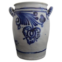 German Folk Art Grey and Cobalt Blue Stoneware Jar