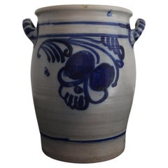 German Folk Art Grey and Cobalt Blue Stoneware Jar