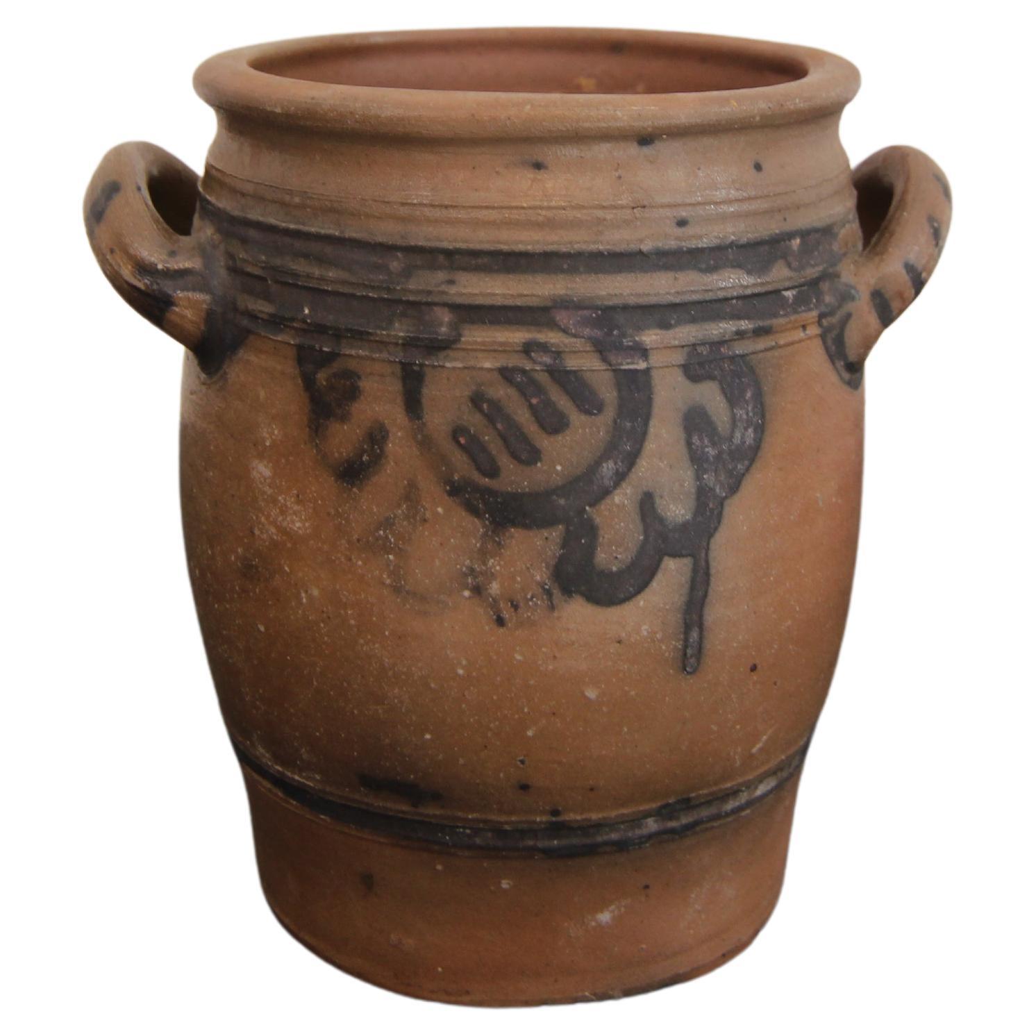 German Folk Art Grey and Cobalt Blue Stoneware Jar