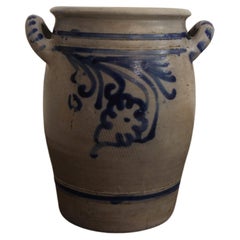 Pot en grès gris et bleu cobalt d'art populaire allemand