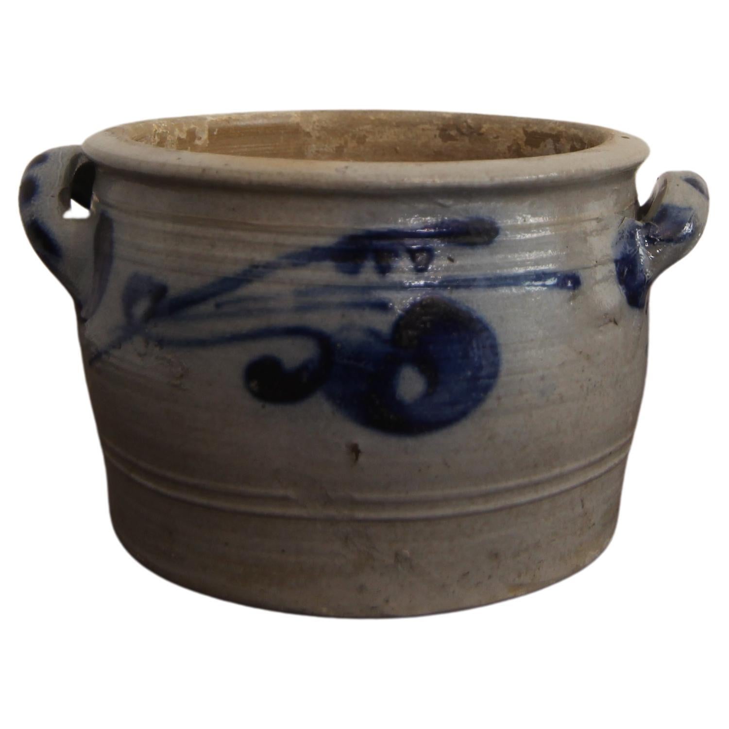 German Folk Art Grey and Cobalt Blue Stoneware Jar