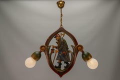 Deutsche Volkskunst-Hängeleuchte mit Nachtwächterfigur, 1950er Jahre