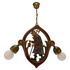 German Folk Art Pendant Light with Night Watchman Figure, 1950s