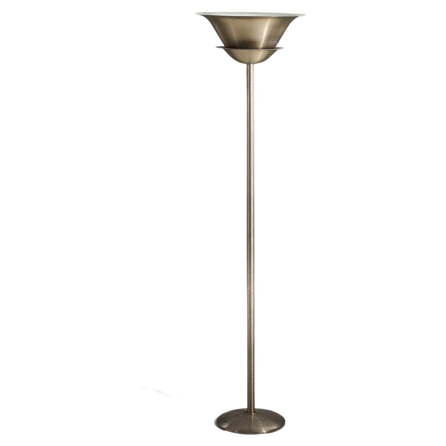 German Designer, Functionalist Floor Lamp, Stainless Steel, Germany, c. 1940s