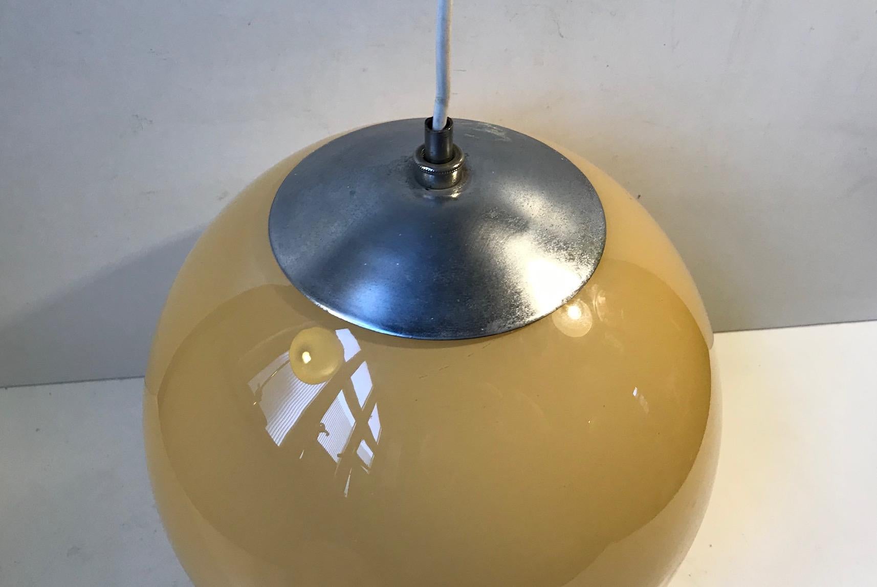 Opaline Glass German Functionalist Globe Hanging Lamp by Peill & Putzler, 1950s For Sale